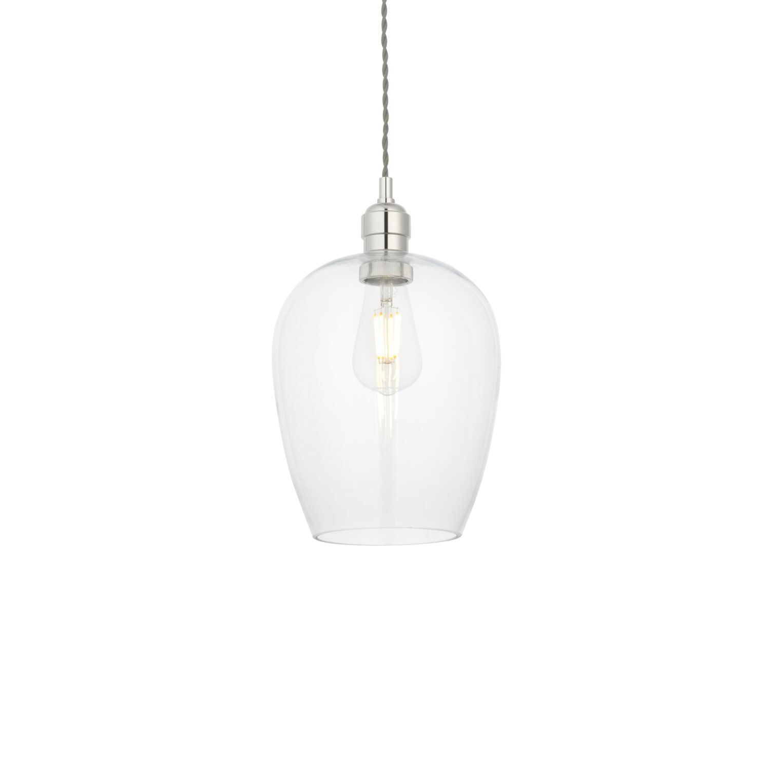 Lampe à suspendre verre métal étroit D : 21 cm en nickel brillant E27