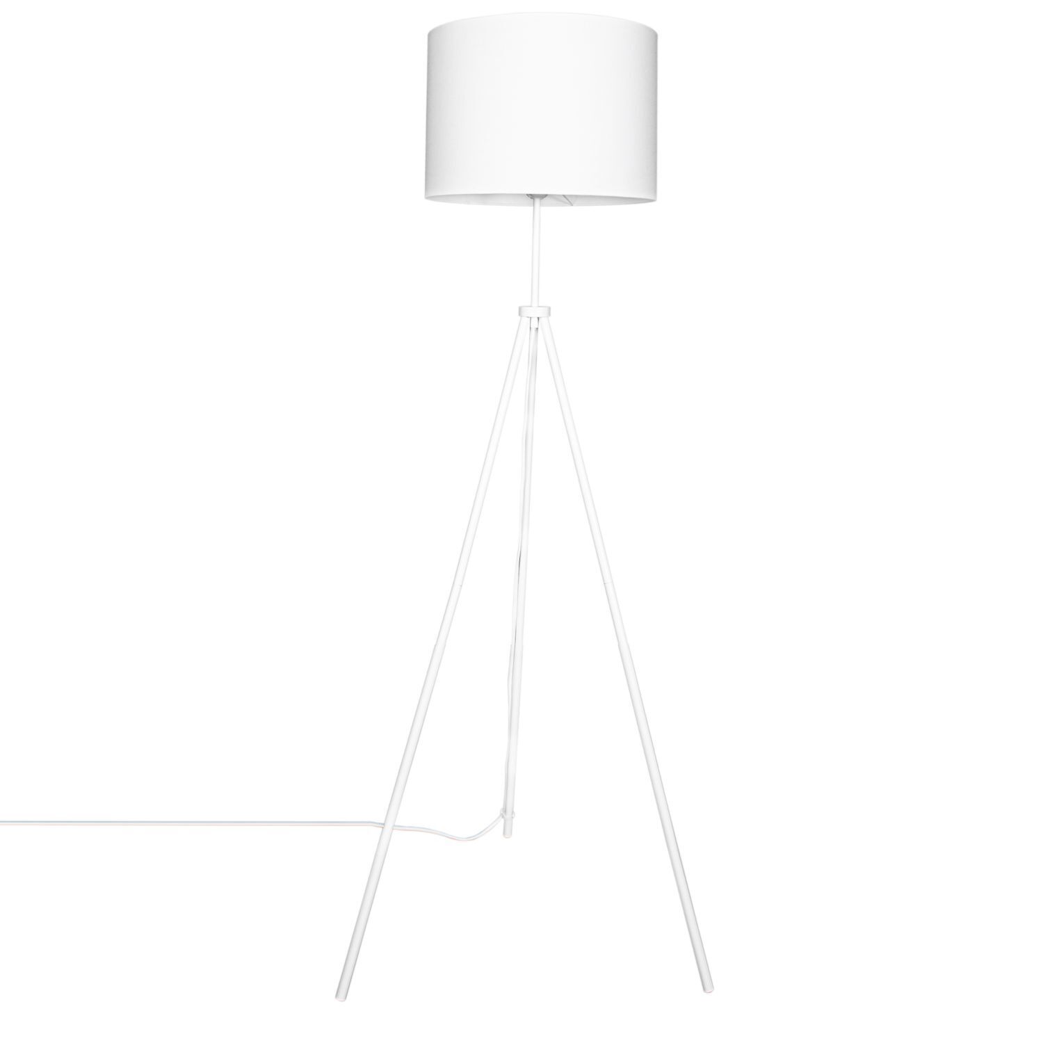 Lampadaire métal tissu 145 cm de haut Tripode blanc E27