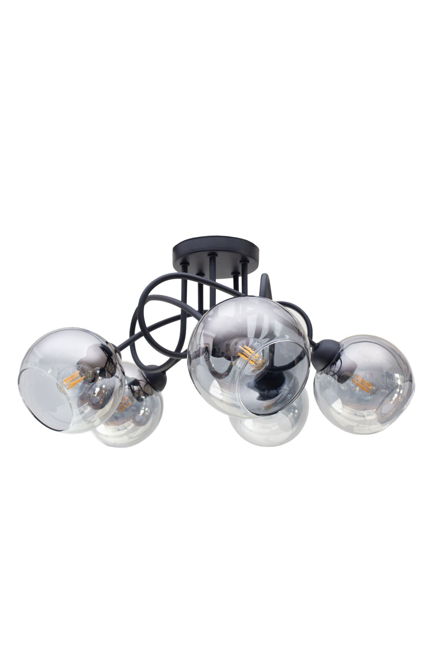 Lampe de plafonnier noire verre fumé métal L:55 cm 5 flammes