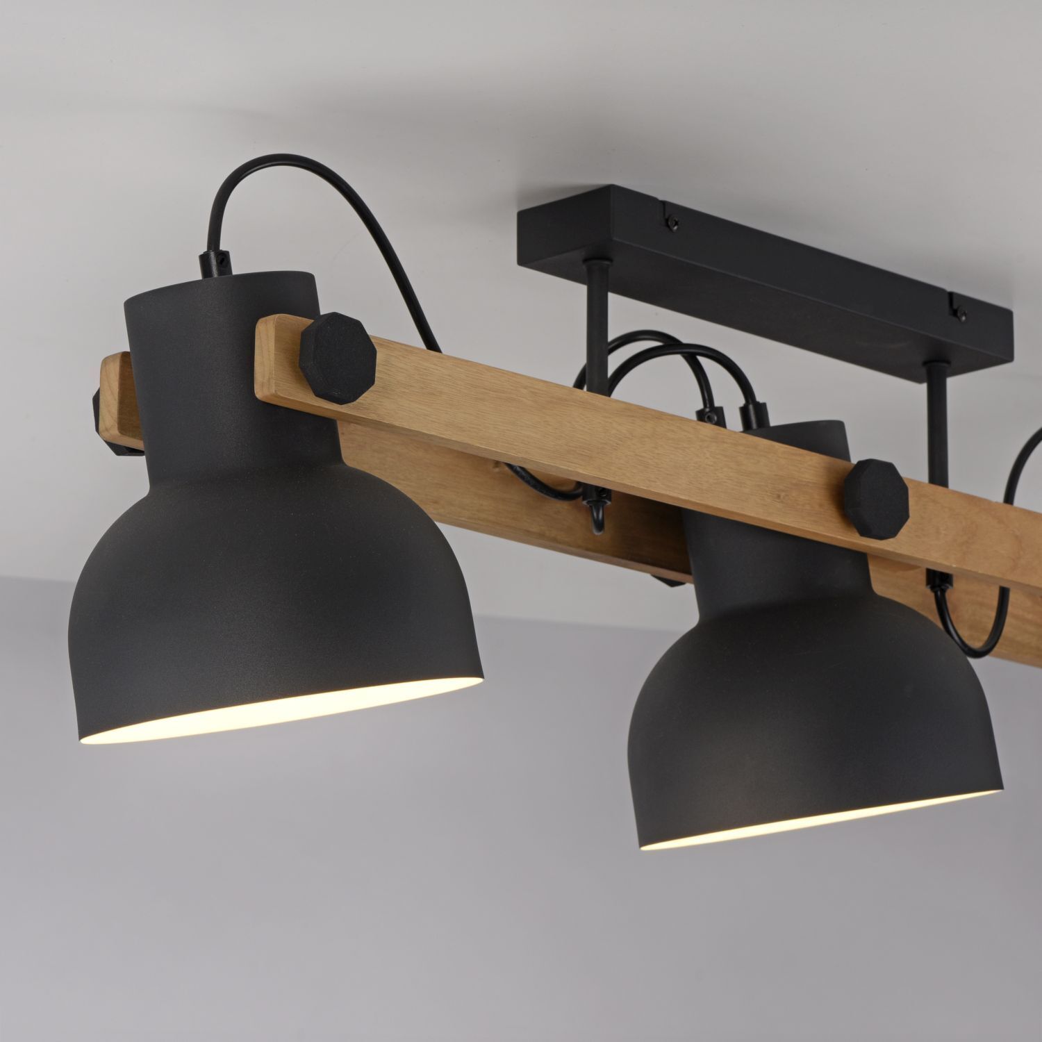 Plafonnier bois métal E27 96 cm 3-flamme flexible