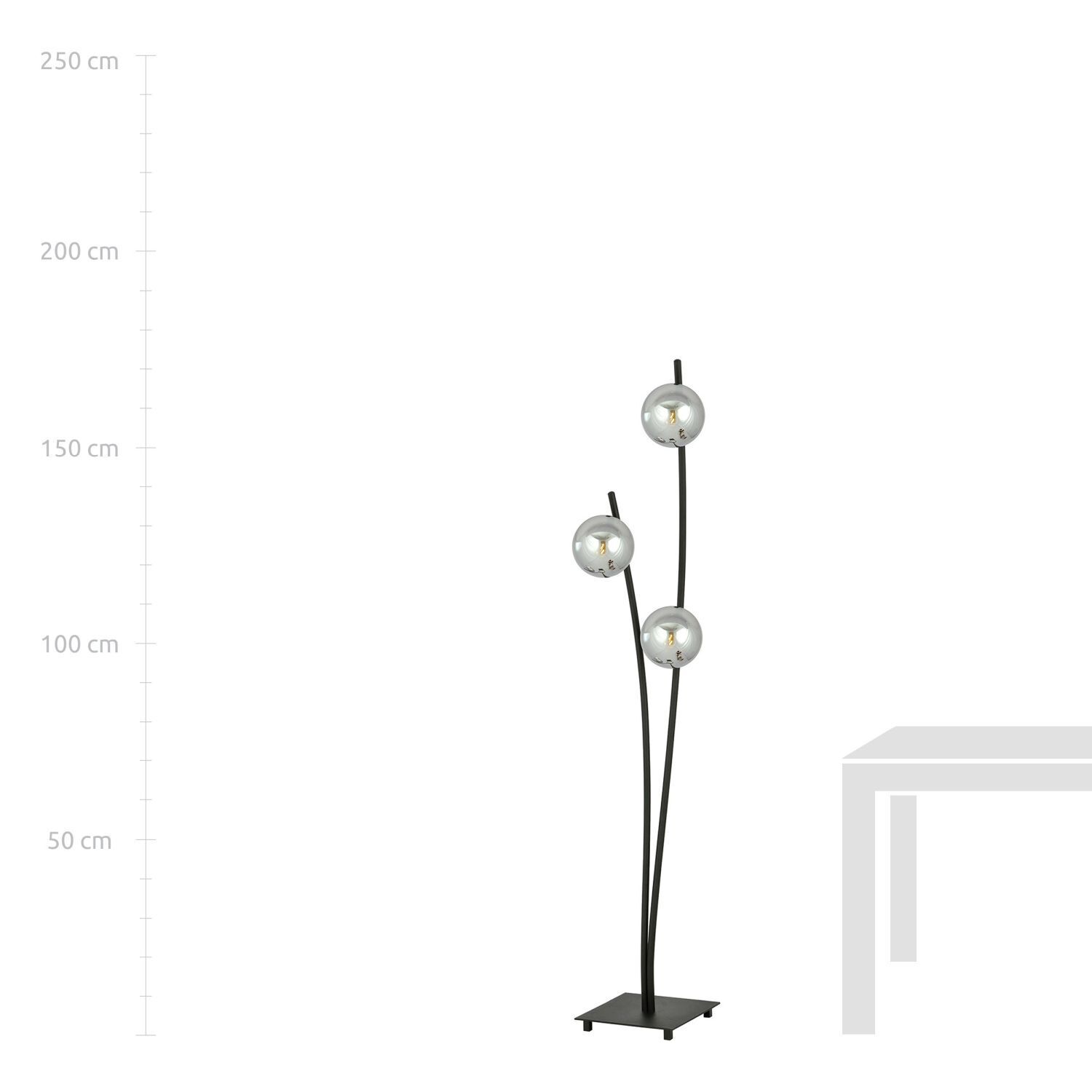 Lampadaire petit 150 cm noir graphite E14 3-flamme Lampe