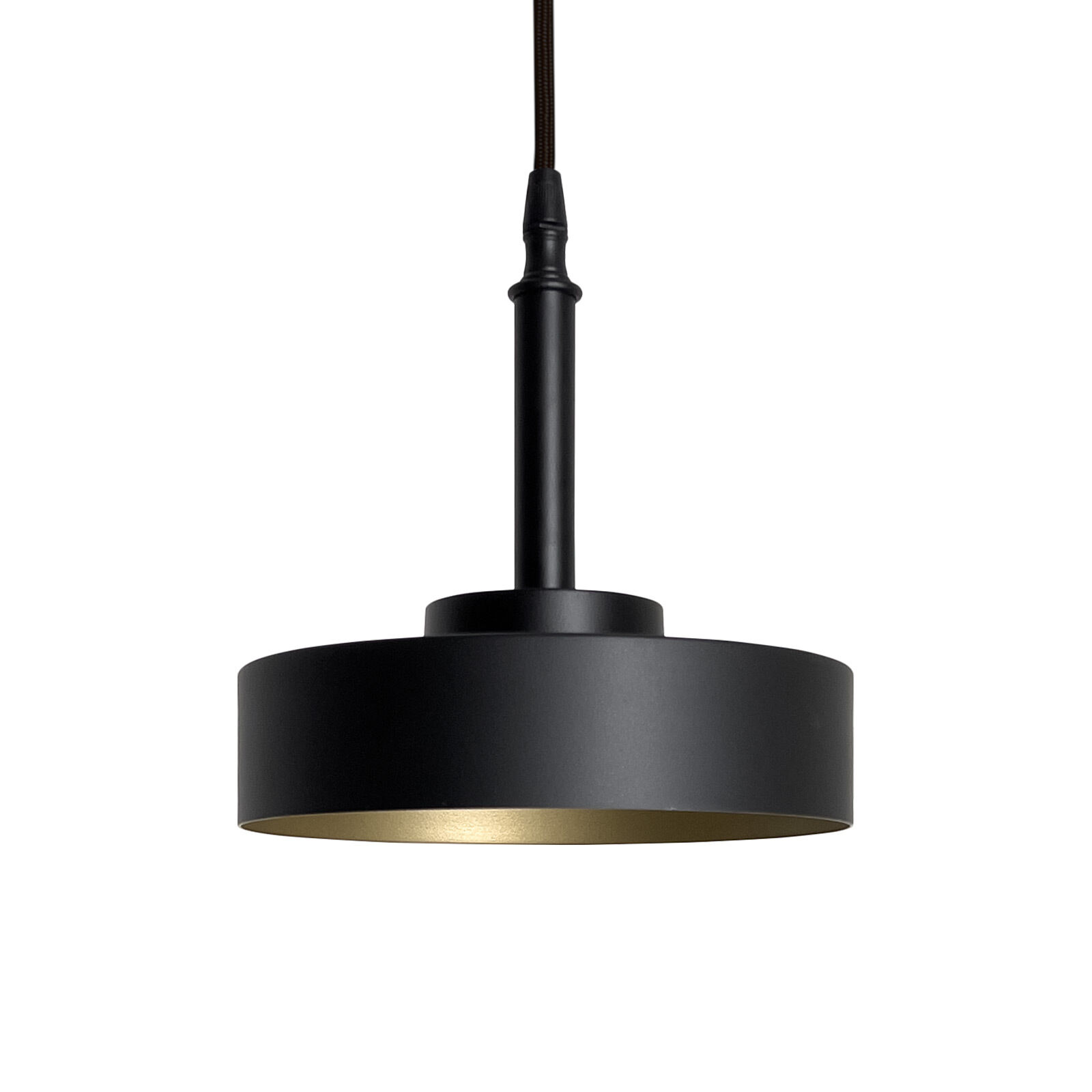 Suspension ronde noir mat or E27 D : 20 cm