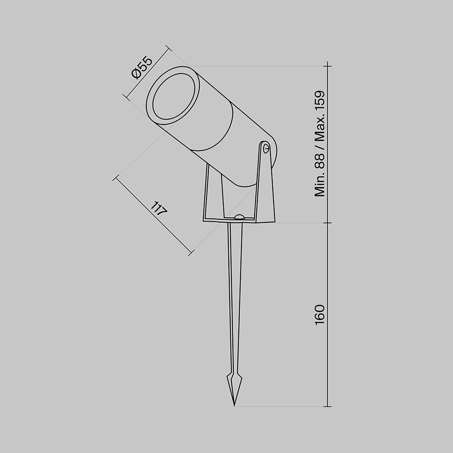 LED Stehleuchte außen mit Erdspieß Glas Aluminium IP65 CAD-Diagramm, Diagramm