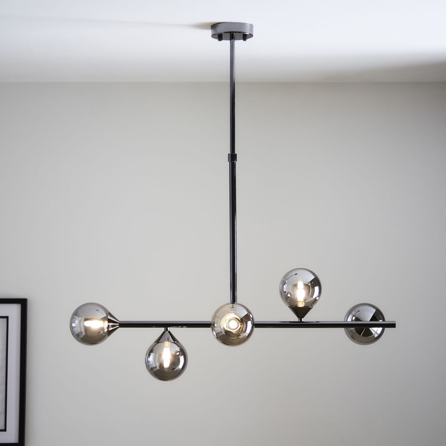 Lampe de plafonnier verre fumé métal longueur 90 cm H : max. 117 cm G9