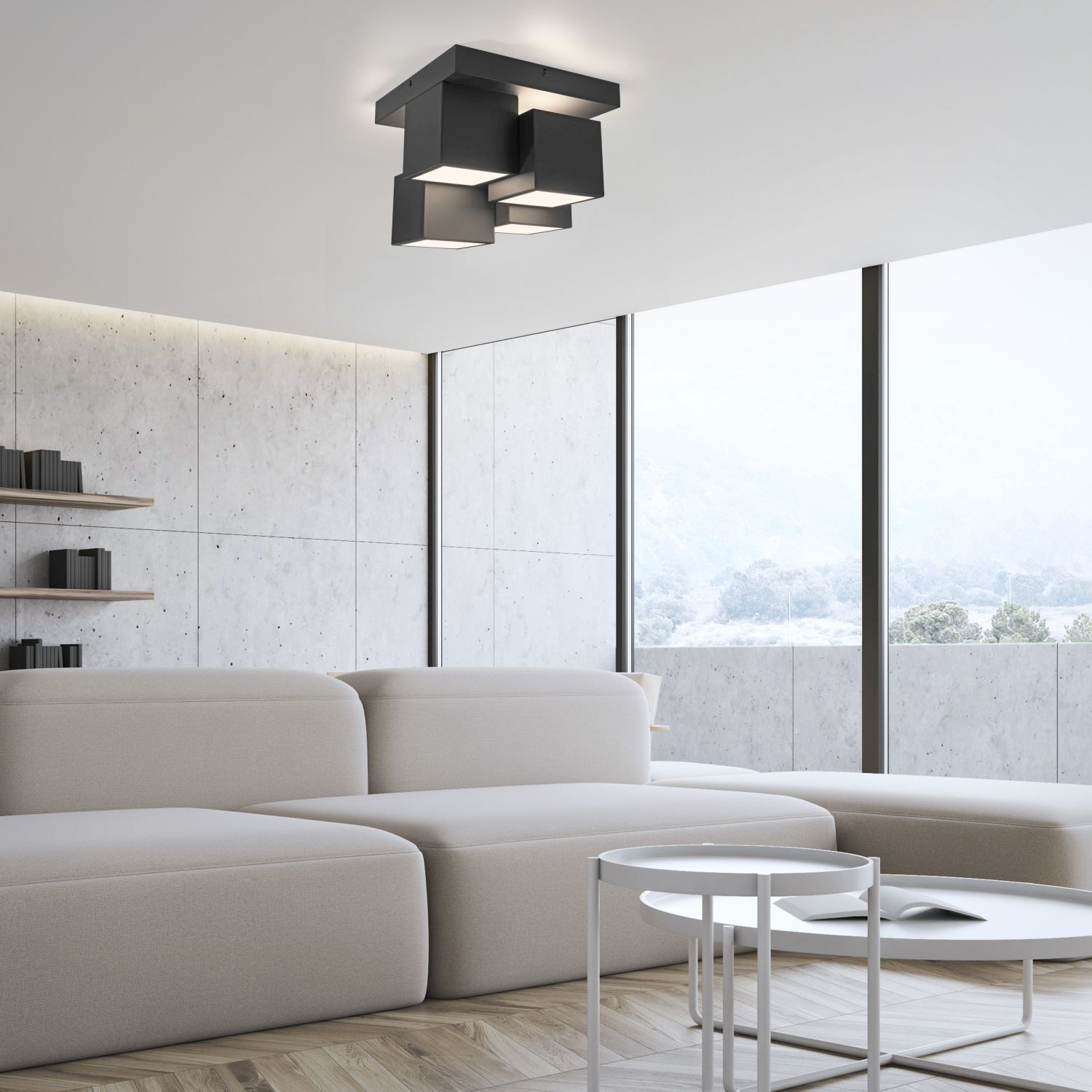 Plafonnier LED Métal Cube L:30 cm 2400 lm Noir