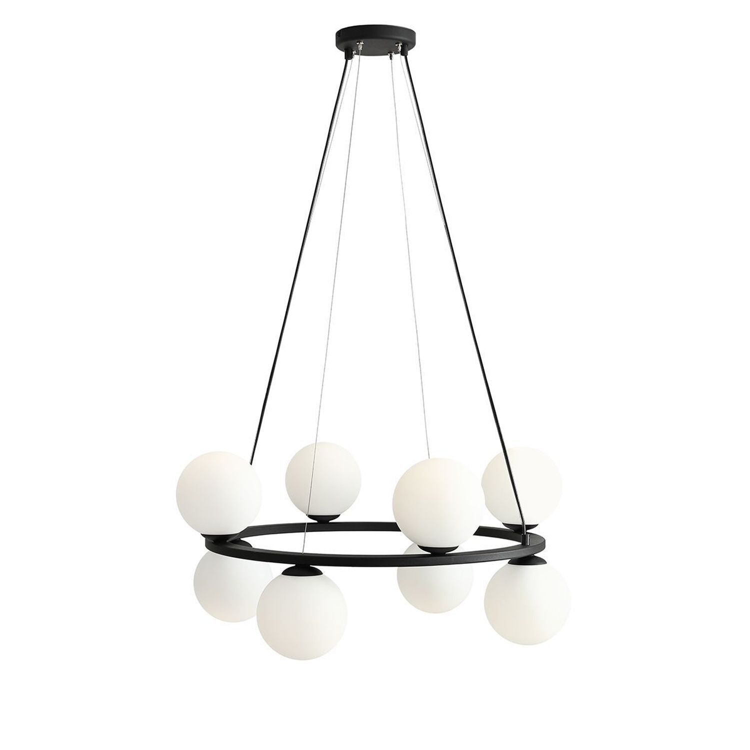 Suspension moderne ronde verre noir métal Ø68 cm