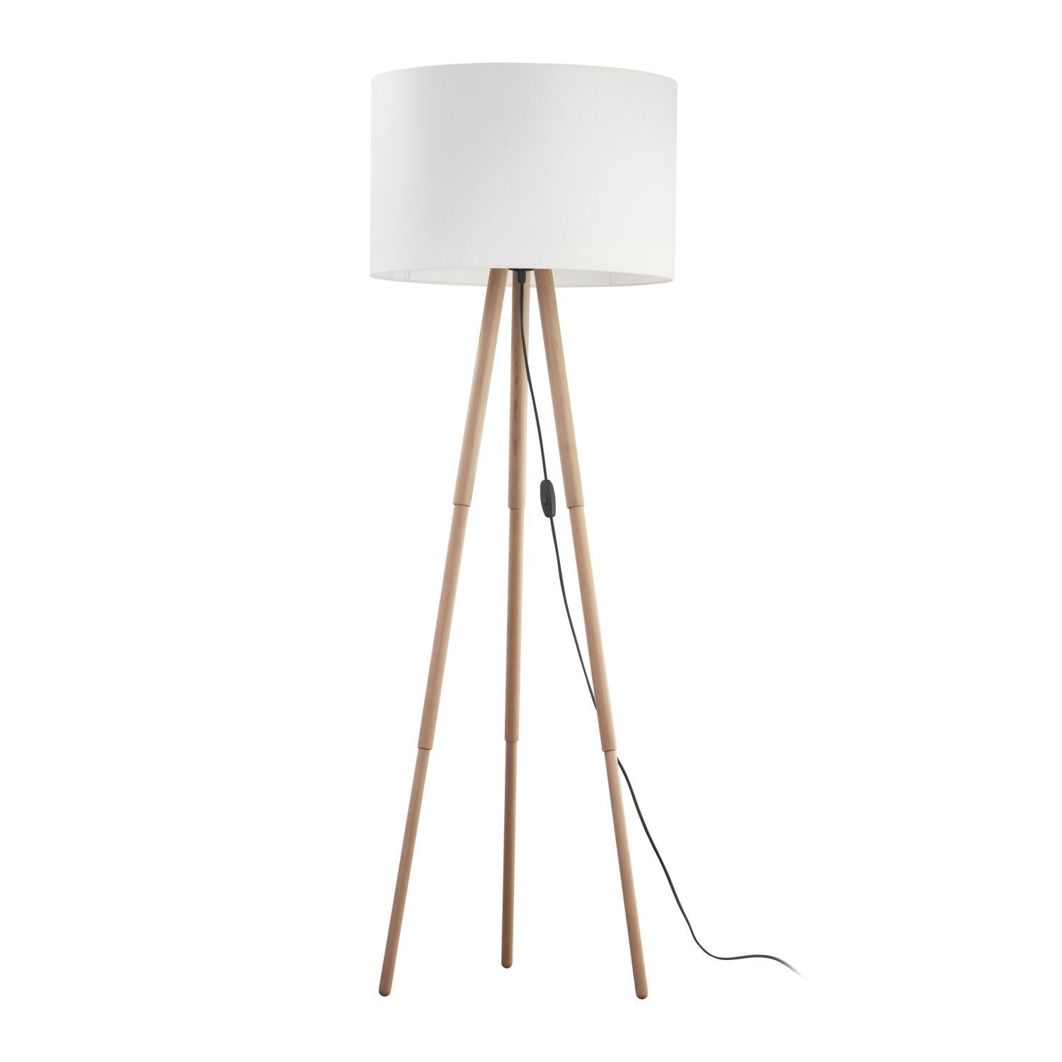 Lampadaire tripode petit 146 cm Scandinave bois tissu