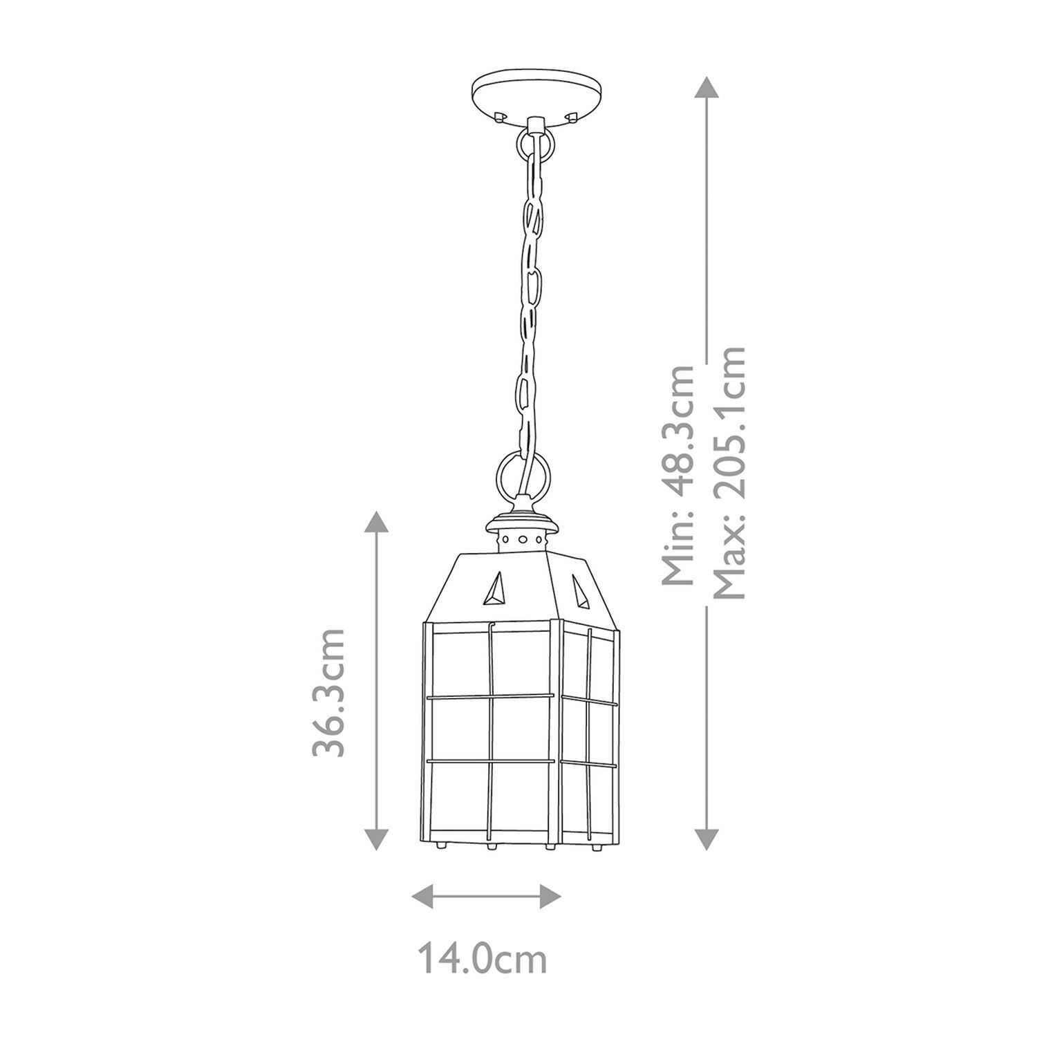 Suspension d'extérieur laiton verre E27 IP44 H : max. 205,1 cm