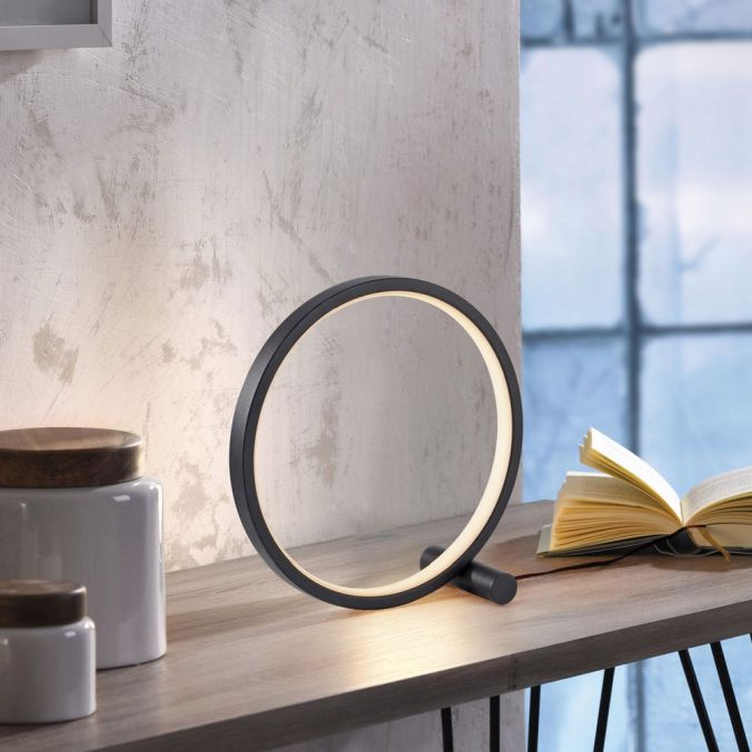 LED Lampe de table noir anneau métallique H:25,5 cm 1290 lm