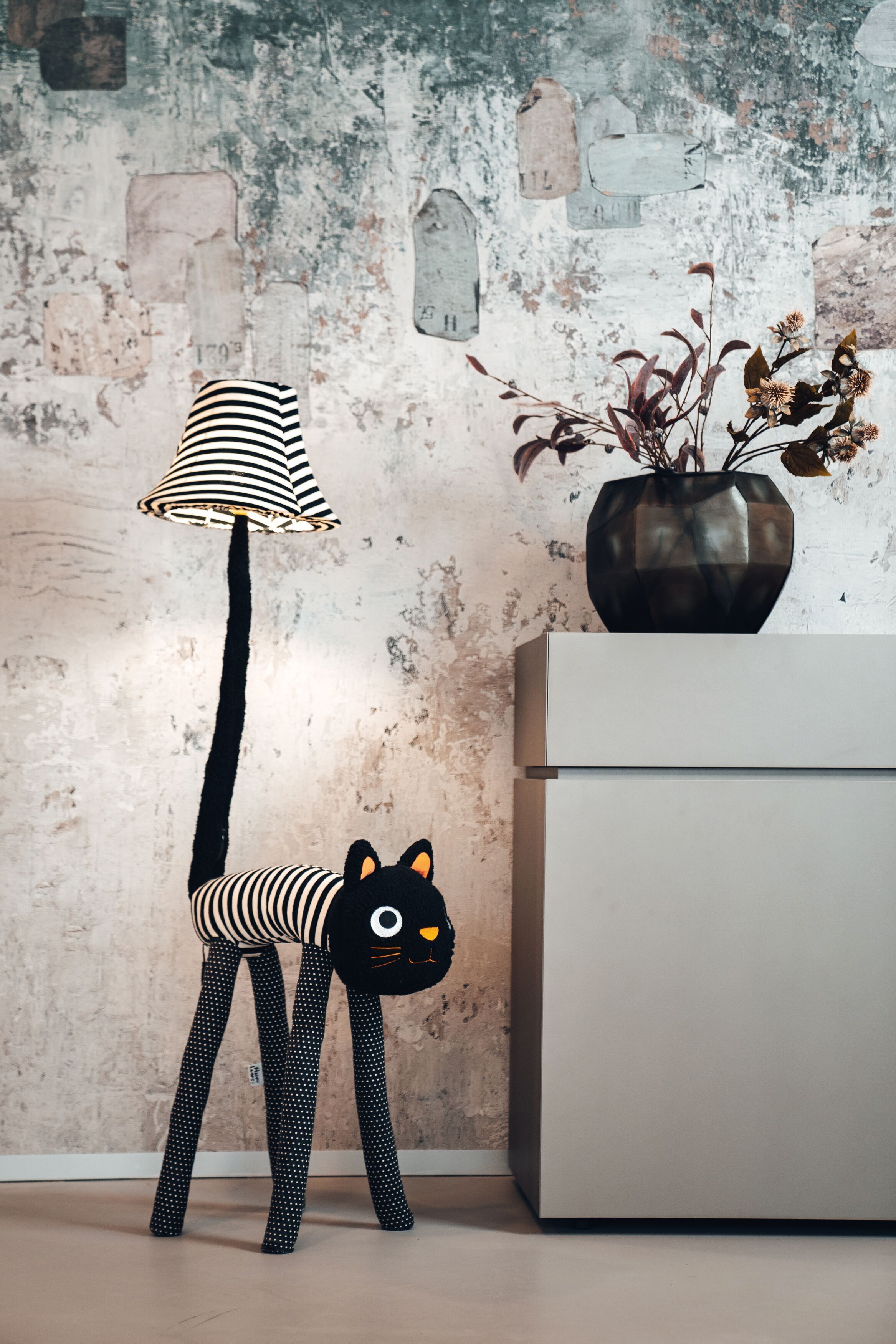 Lampadaire Noir Blanc Chat Enfants Adultes 126 cm