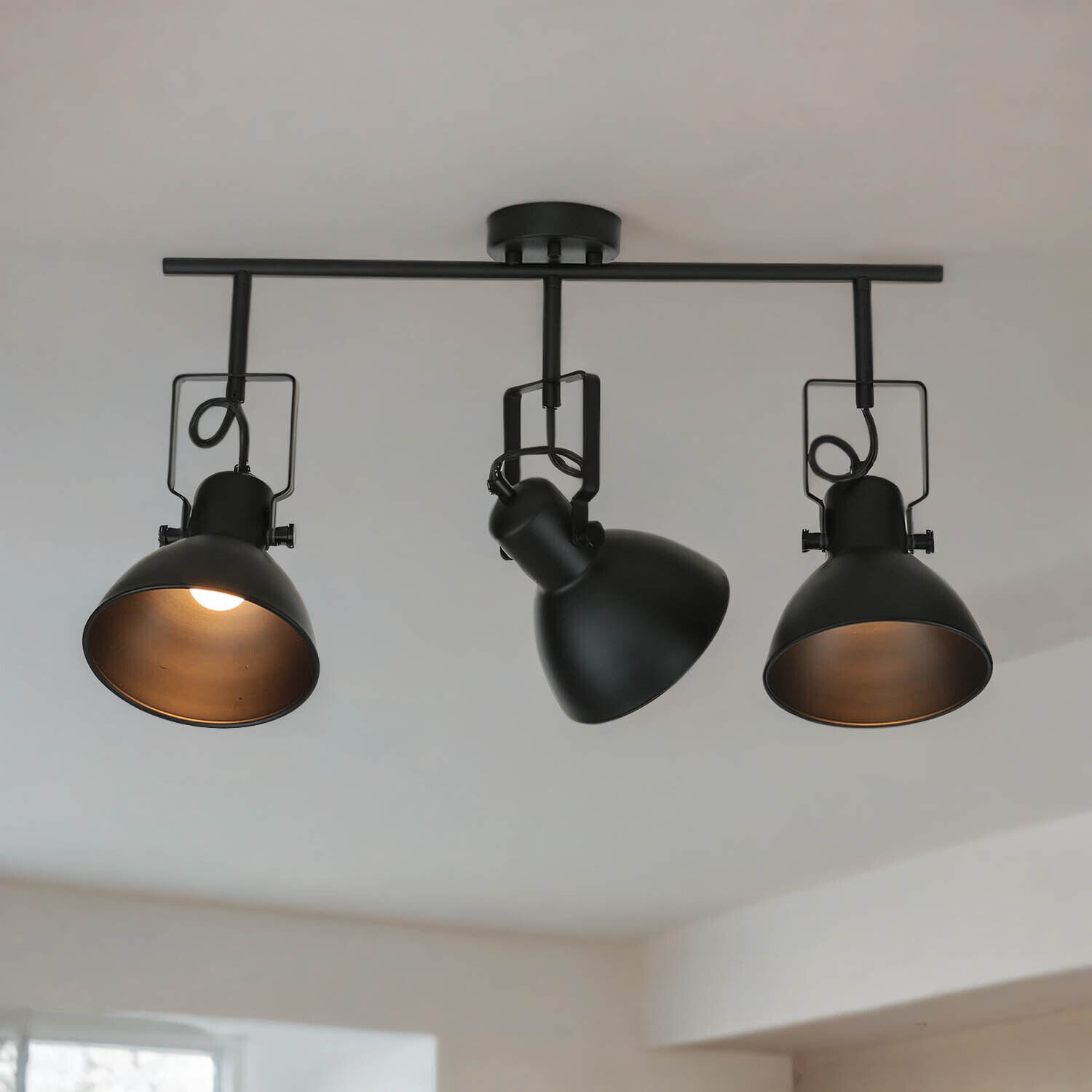 Deckenleuchte, 3-Flammen-Lampe, Metall, Schwarz, Spotlights
