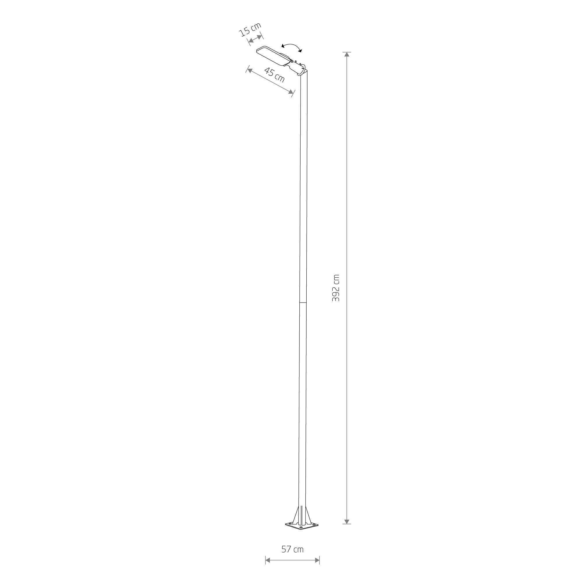 LED Wegeleuchte außen 392 cm hoch Schwarz 3000 K IP65 Straßenlaterne, Außenlampe, Laternenpfosten, verstellbarer Kopf, Maße 392 cm/57 cm