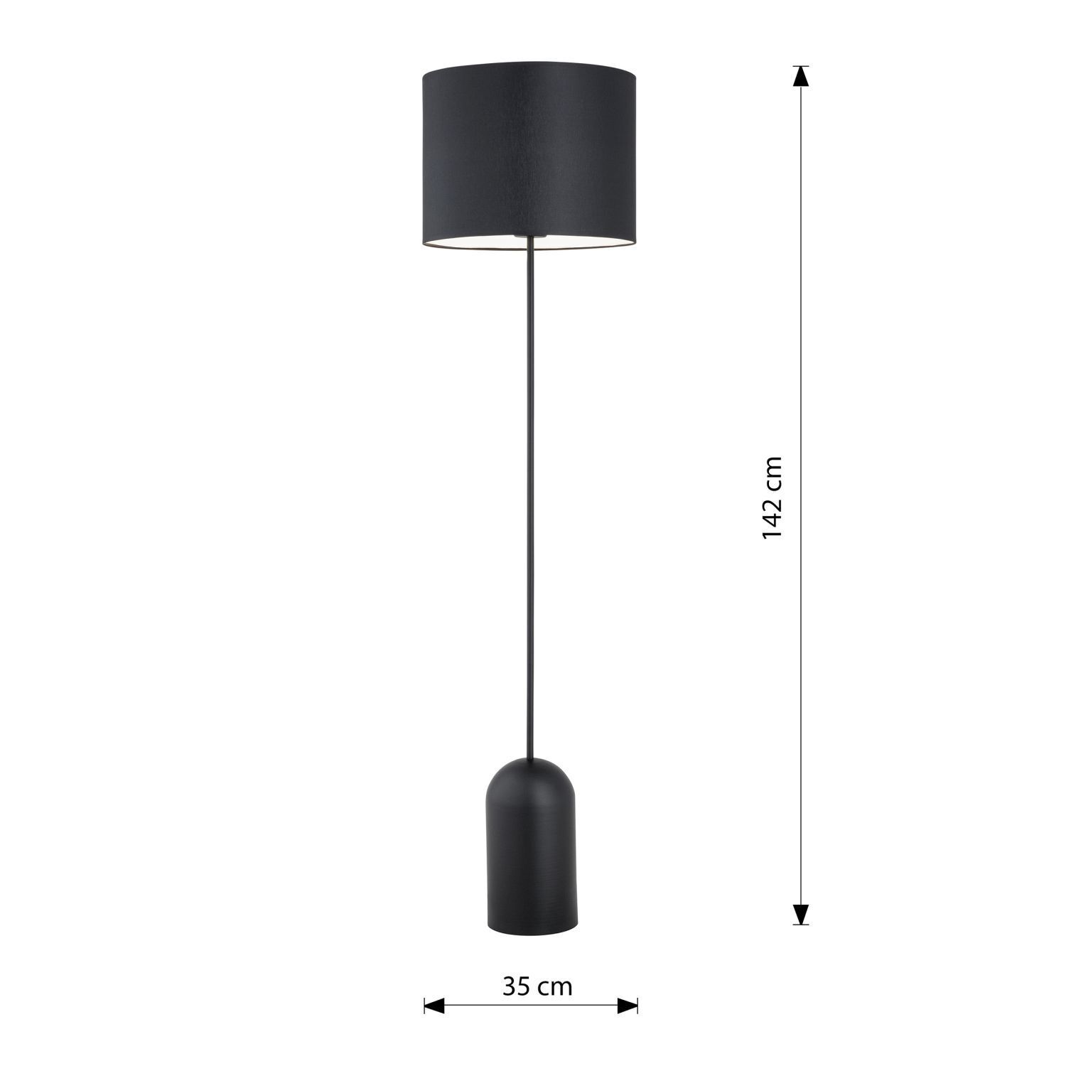 Lampadaire métal tissu 142 cm de haut noir blanc E27 CLARA
