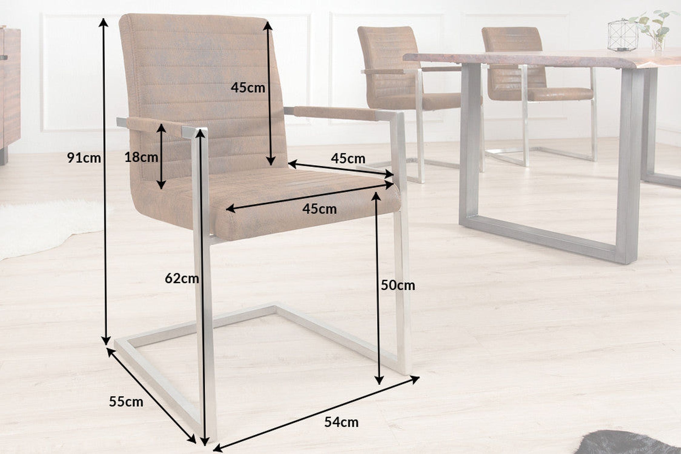 Chaise à bascule avec accoudoirs Tissu Acier inoxydable Marron Chrome Moebel, Tabelle, Stuhl, Schreibtisch