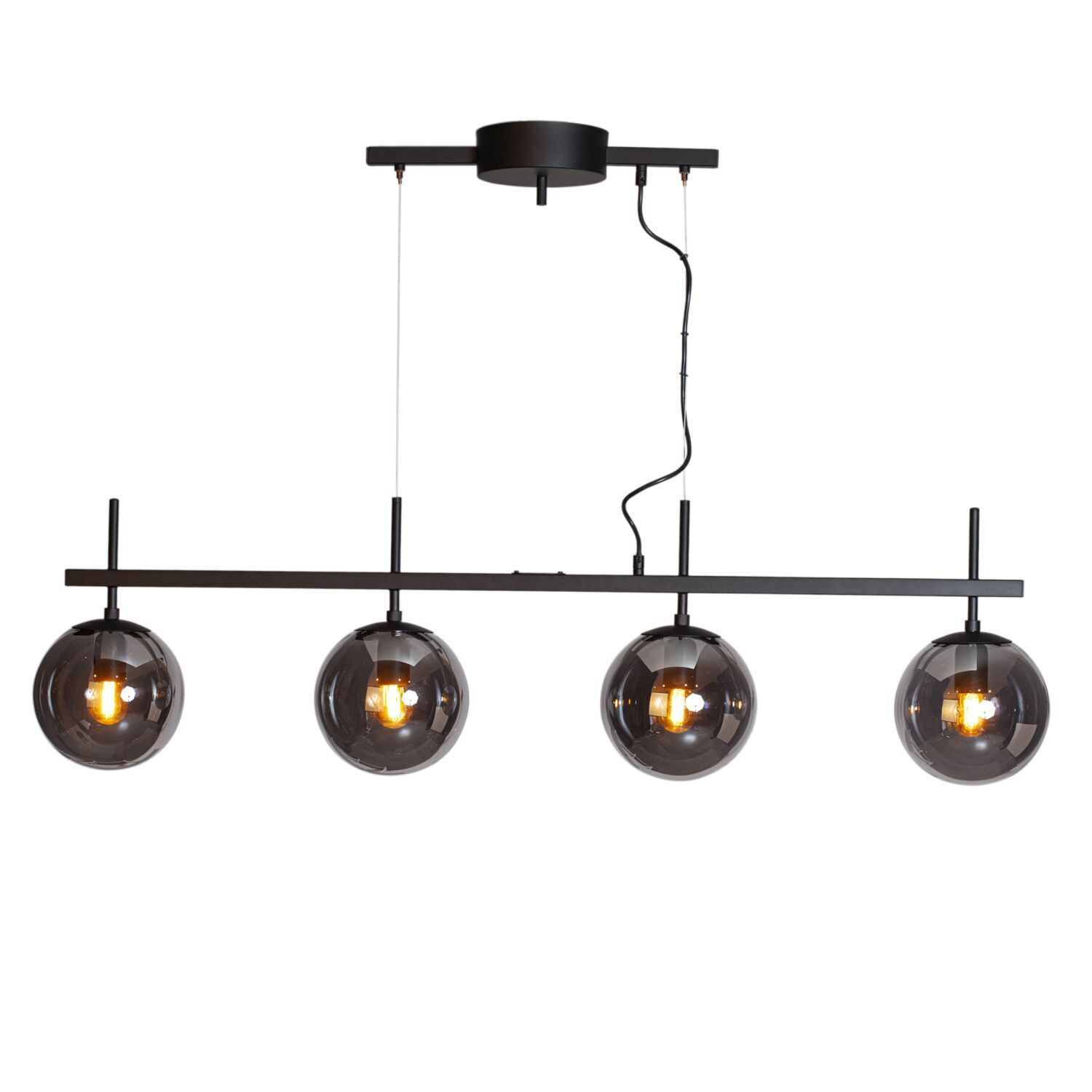 Suspension Noir Gris L : 117 cm Métal Verre fumé 4x E27