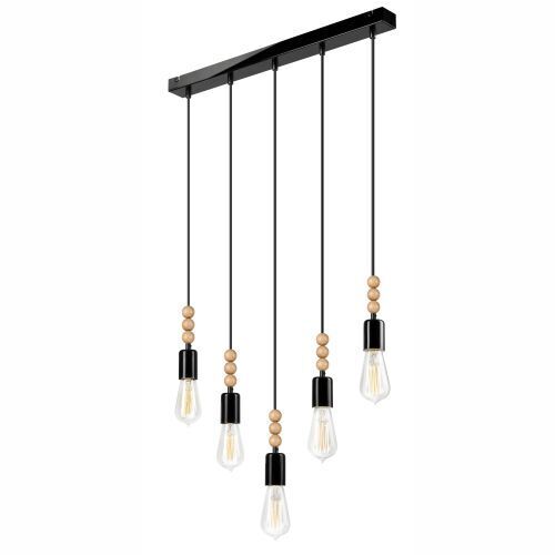 Noir Lampe suspendue en bois 5-flmg longue table à manger