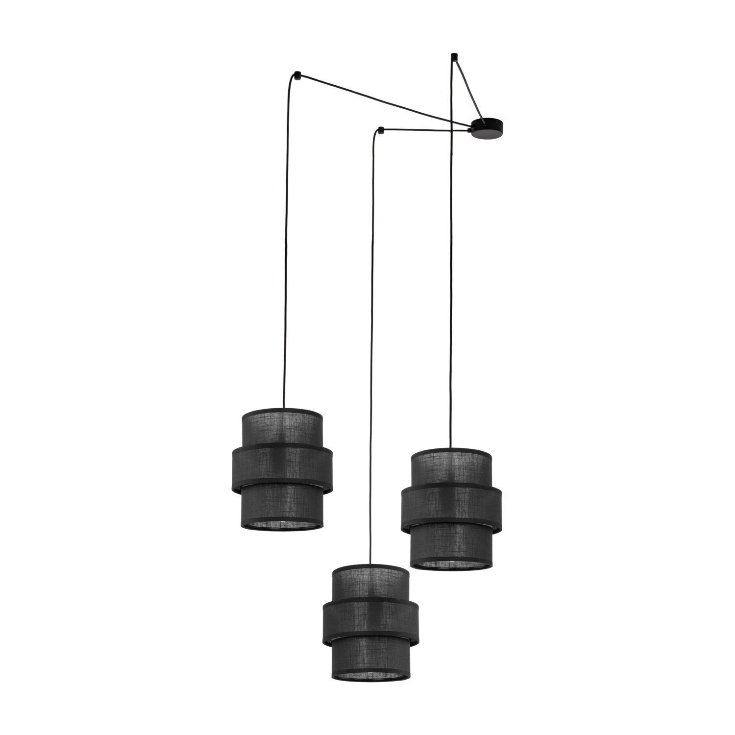 Pendelleuchte Schwarz Stoff XXL B: max. 4 m 3-flammig E27 Lampe, Kronleuchter