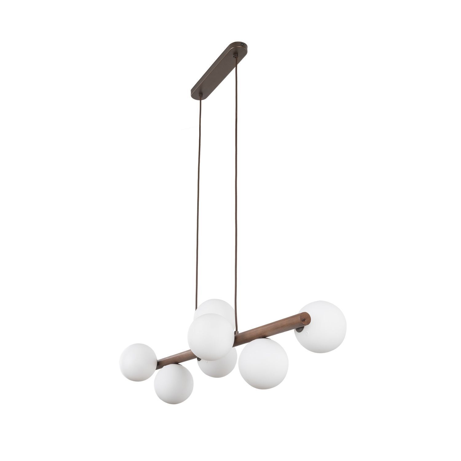 Lampe à suspendre bois métal verre L : 90 cm H : max. 125 cm 7x G9