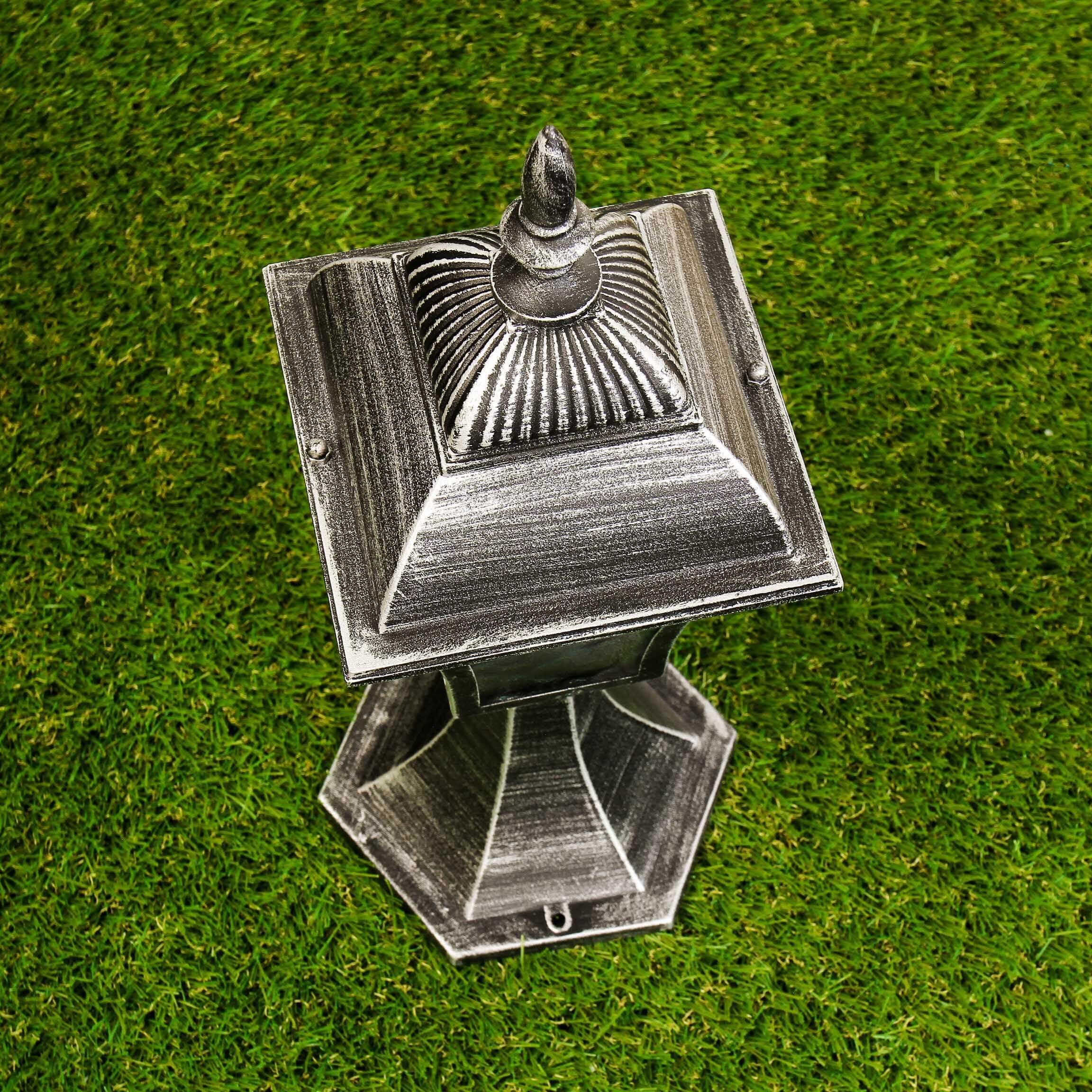 Luminaire d'allée antique jardin TOSCANA argent résistant à la pluie Sonnenuhr, Gras, Pflanze