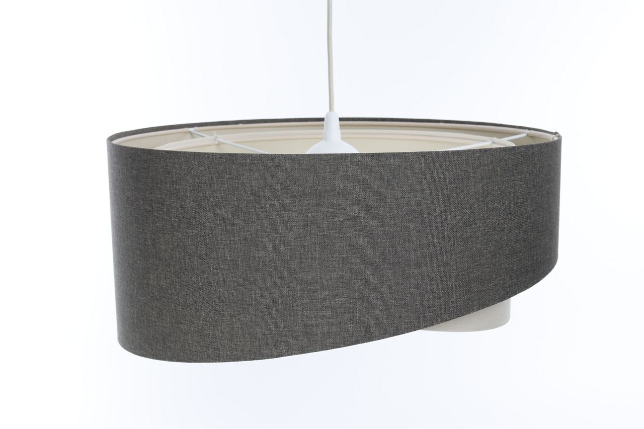 Hängeleuchte Grau Creme E27 rund D: 45 cm Stoffschirm Lampe, Lampenschirm
