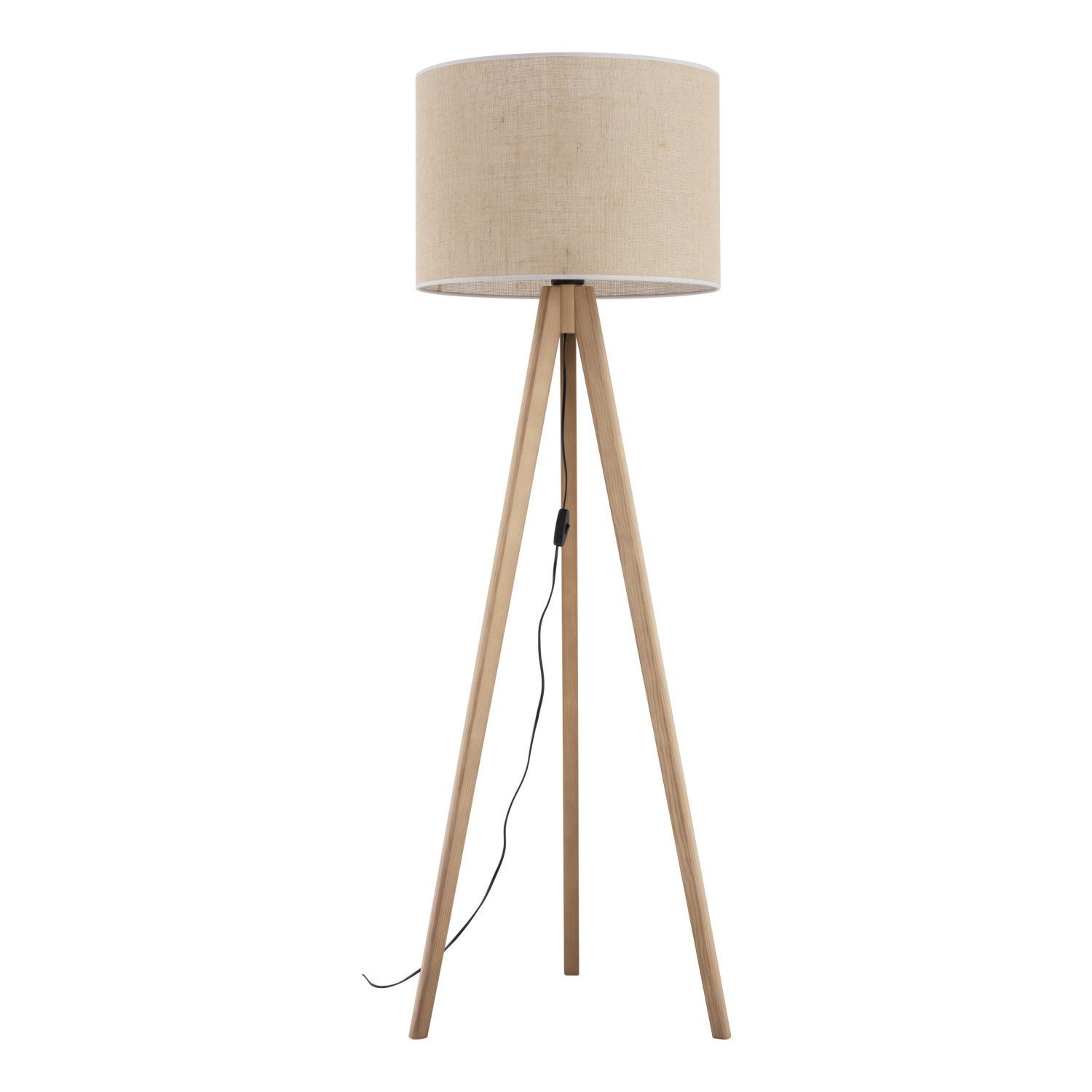 Lampadaire Trépied 145 cm Bois Tissu E27 Scandinave