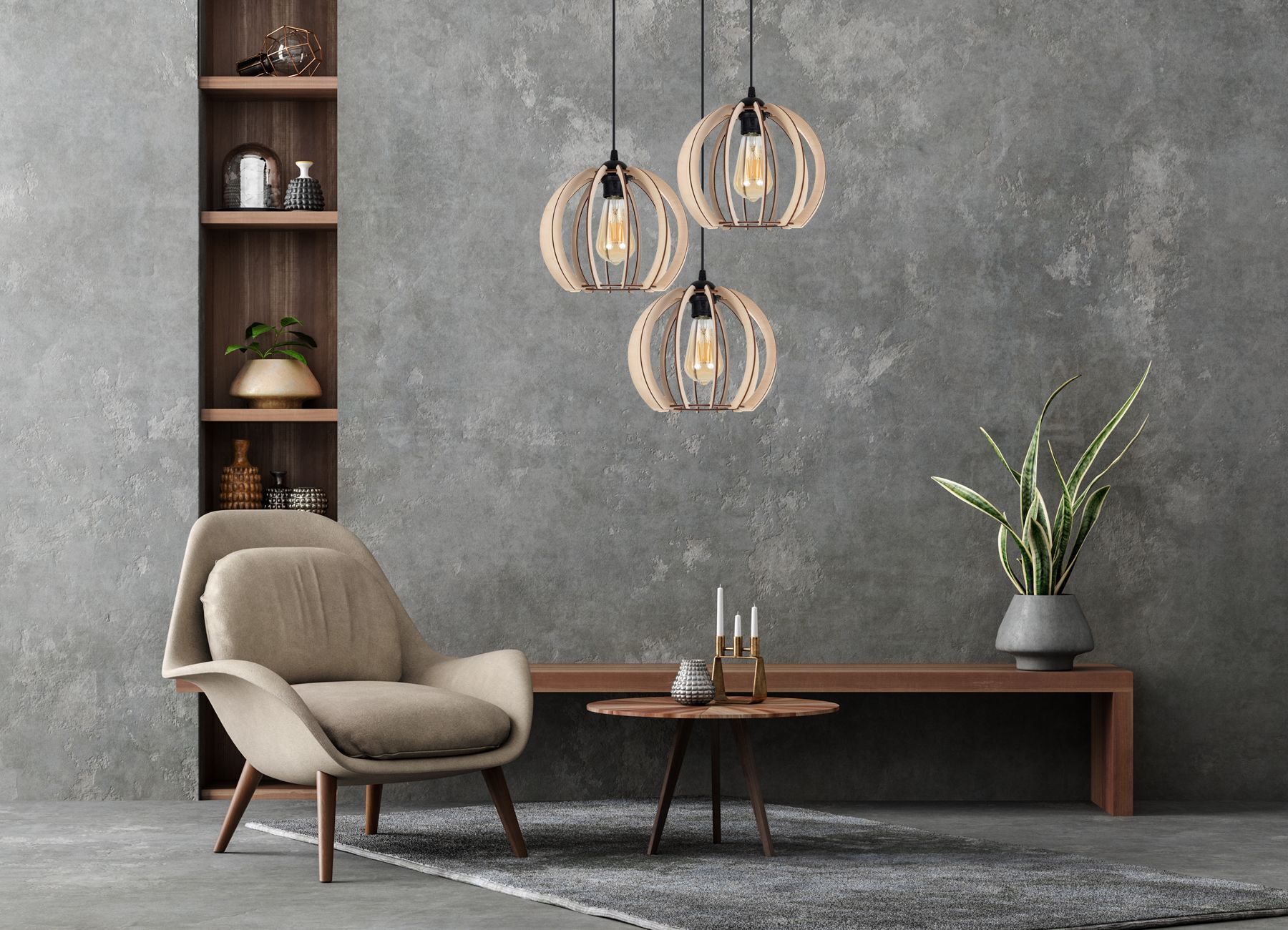 Suspension noire bois métal 3-flmg E27 L:40 cm Moebel, Lampe, Stuhl, Innenarchitektur, Pflanze