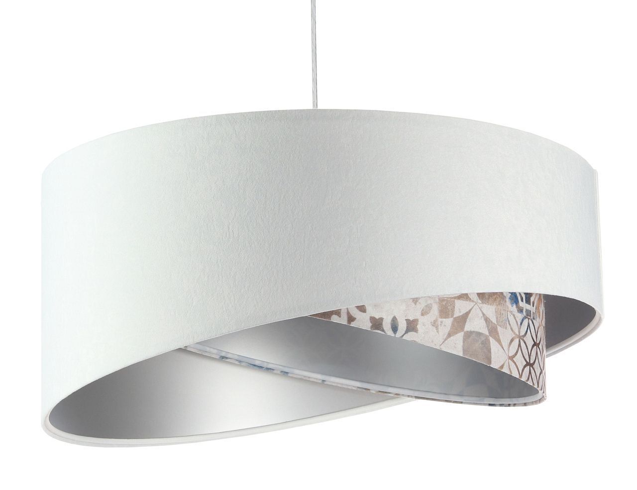 Hängelampe Weiß Beige Silber E27 Ø 50 cm Stoff Velours Optik Lampe, Deckenleuchte