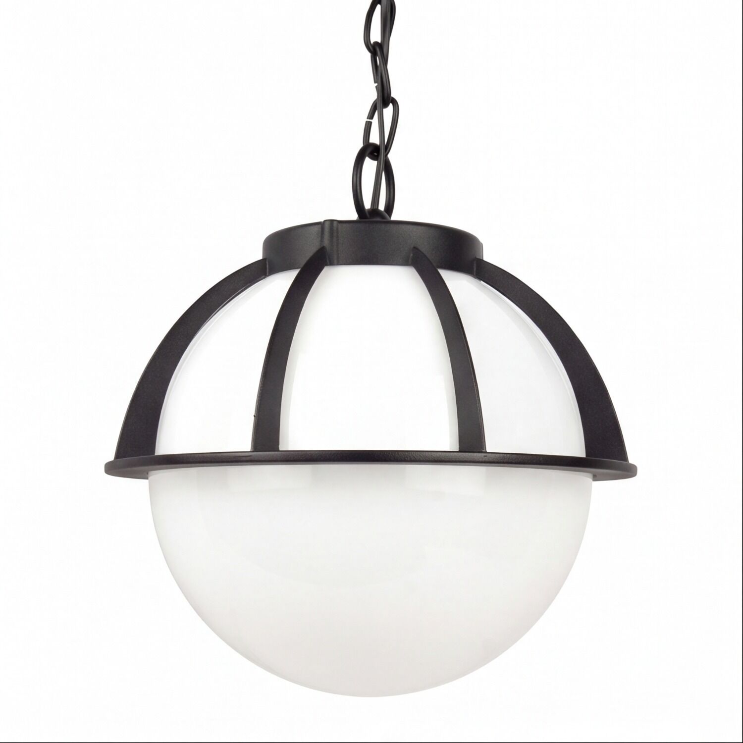 Hängelampe, Globe-Lampe, Metallrahmen, Weißes Glas, Hängeleuchte