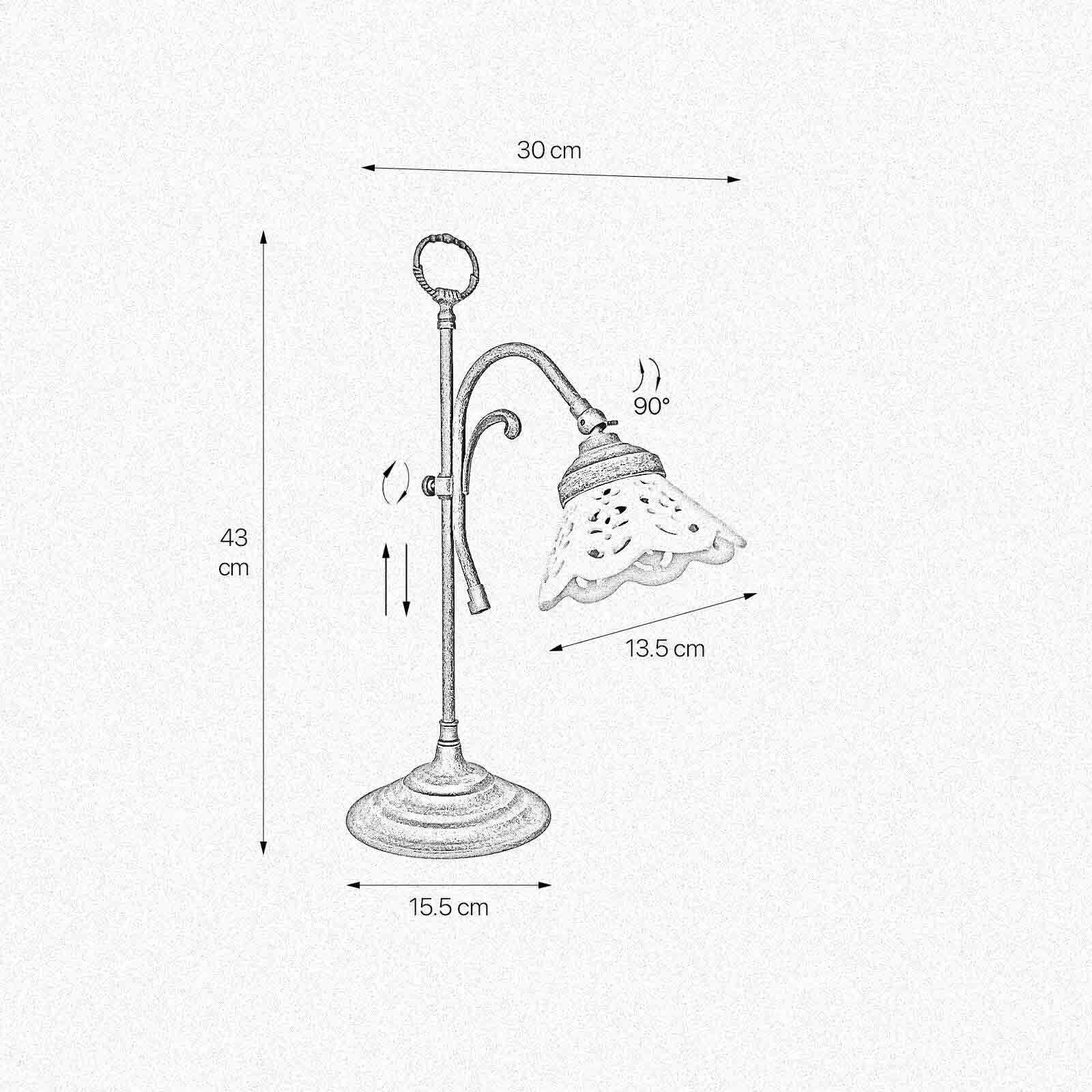 Tischlampe Rustikal H: 36 cm schwenkbar E14 Keramik Messing Lampe, Drinnen