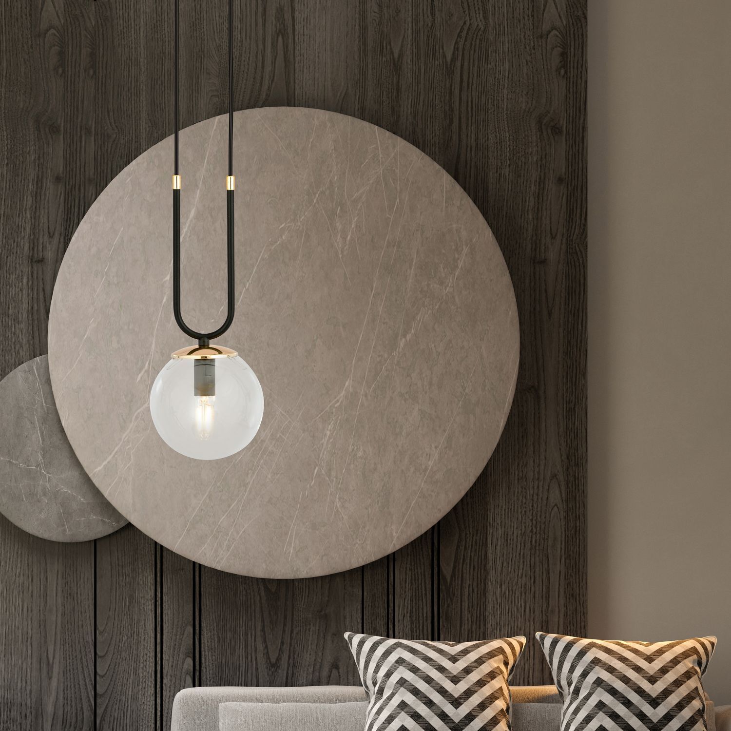 Pendelleuchte Glas Metall Schwarz Gold E14 Kugel Schirm Drinnen, Innenarchitektur, Lampe