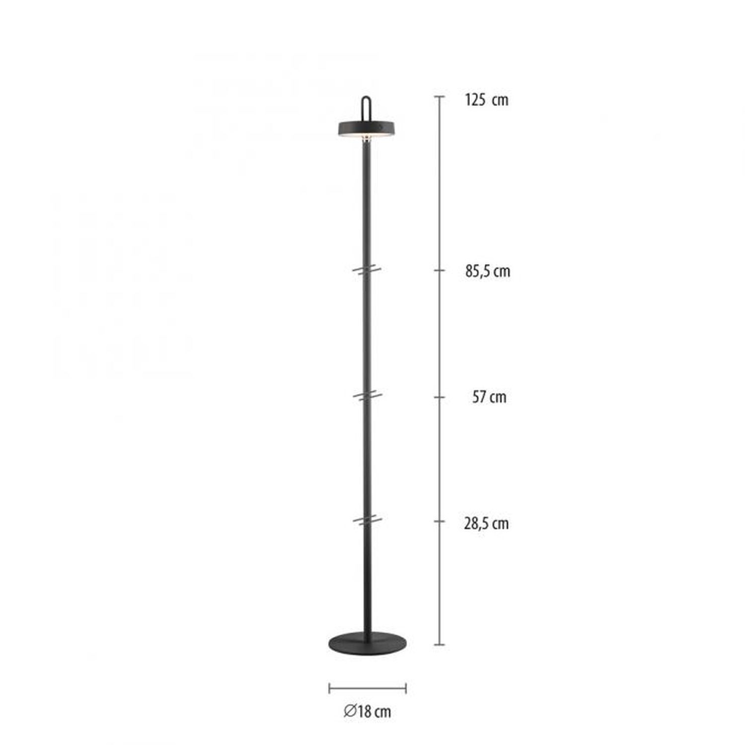 Lampadaire LED rechargeable Noir Dimmer Touch IP44 125,2 cm