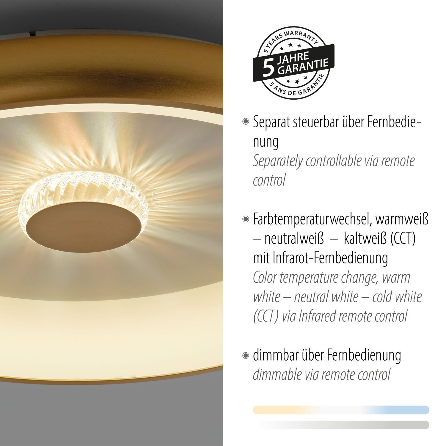 Plafonnier LED à intensité variable 2700-5000 K Ø61,5 cm laiton Deckenleuchte