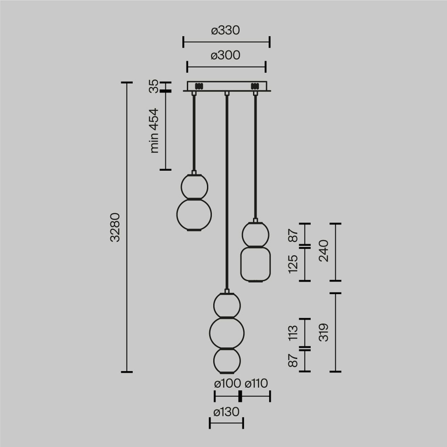 Lampe à LED suspendue métal verre fumé 38 cm de large 4000 lm INA