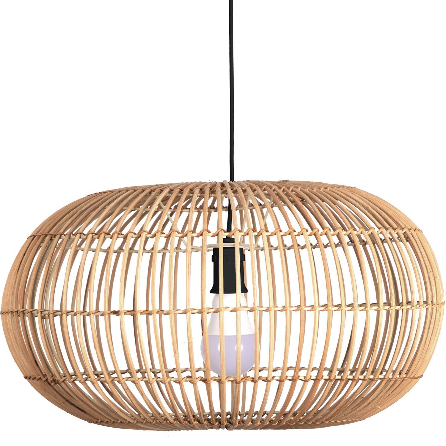 Suspension Corbeille Bambou D : 48 cm E27 Ø 48 cm Noir Naturel