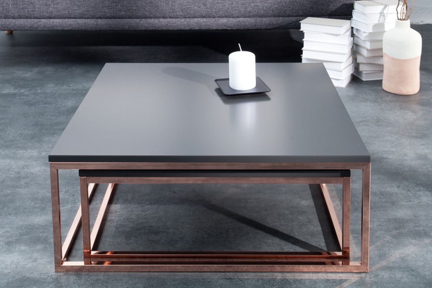 Table basse MDF métal set de 2 pièces en anthracite cuivre Kaffeetisch, Mobiliar, Tabelle, Tischplatte, Schreibtisch