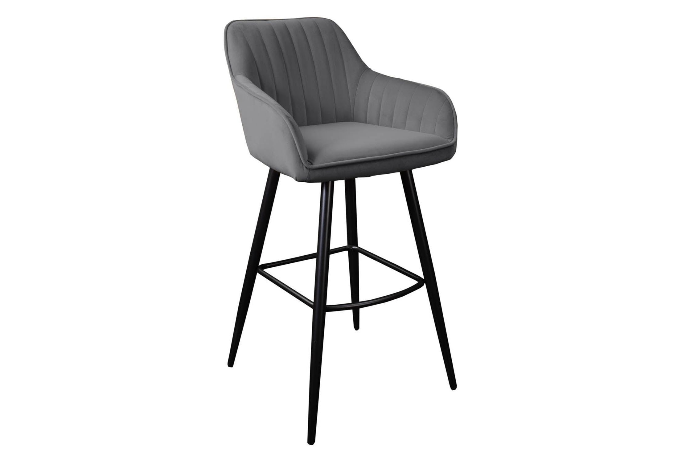 Tabouret de bar velours métal avec dossier gris noir RITA