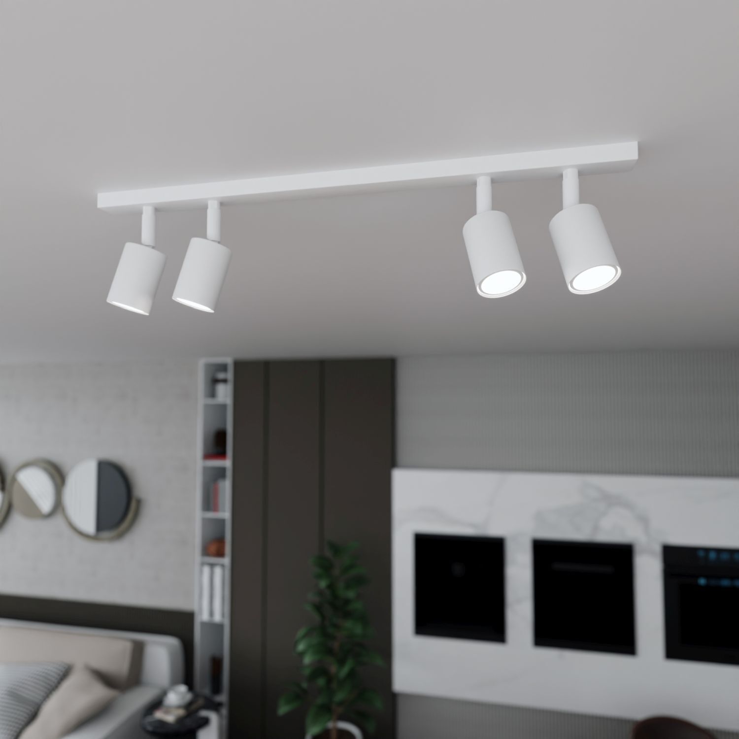 Plafonnier blanc 70 cm de long métal orientable GU10 4-flamme