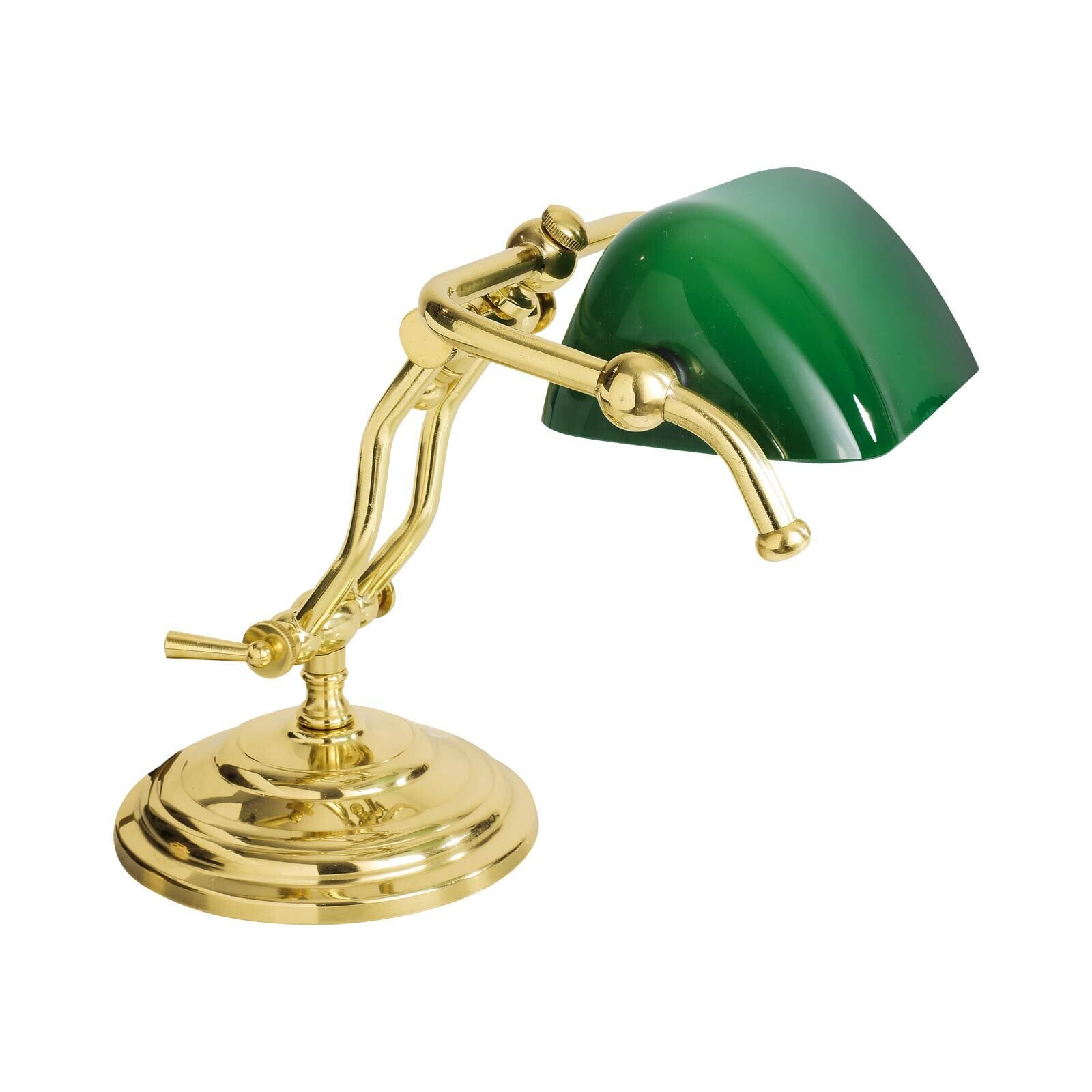 Lampe de banquier E14 23 cm en laiton poli vert verre