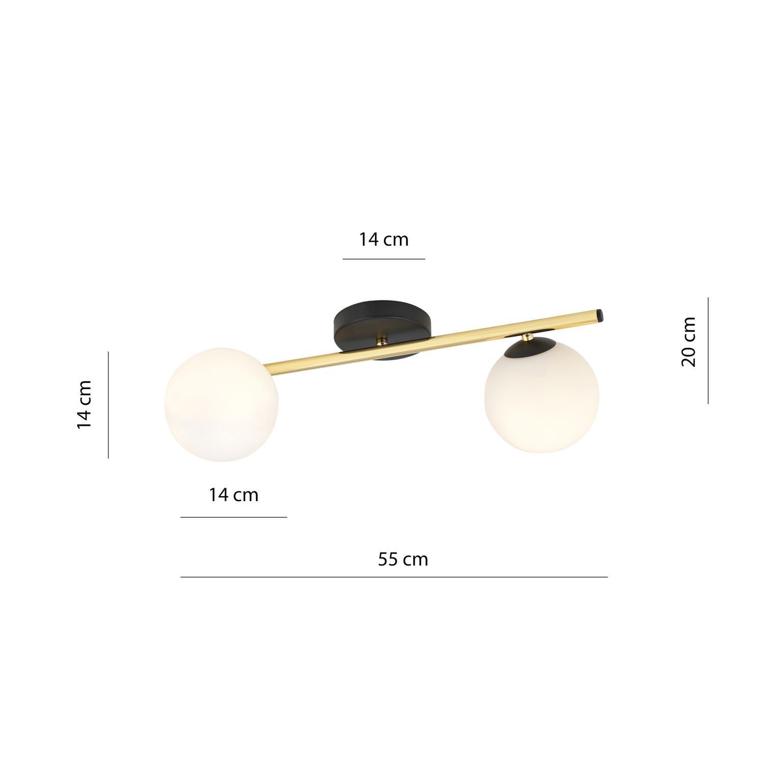 Plafonnier noir blanc or à faible éblouissement 55 cm de long E14