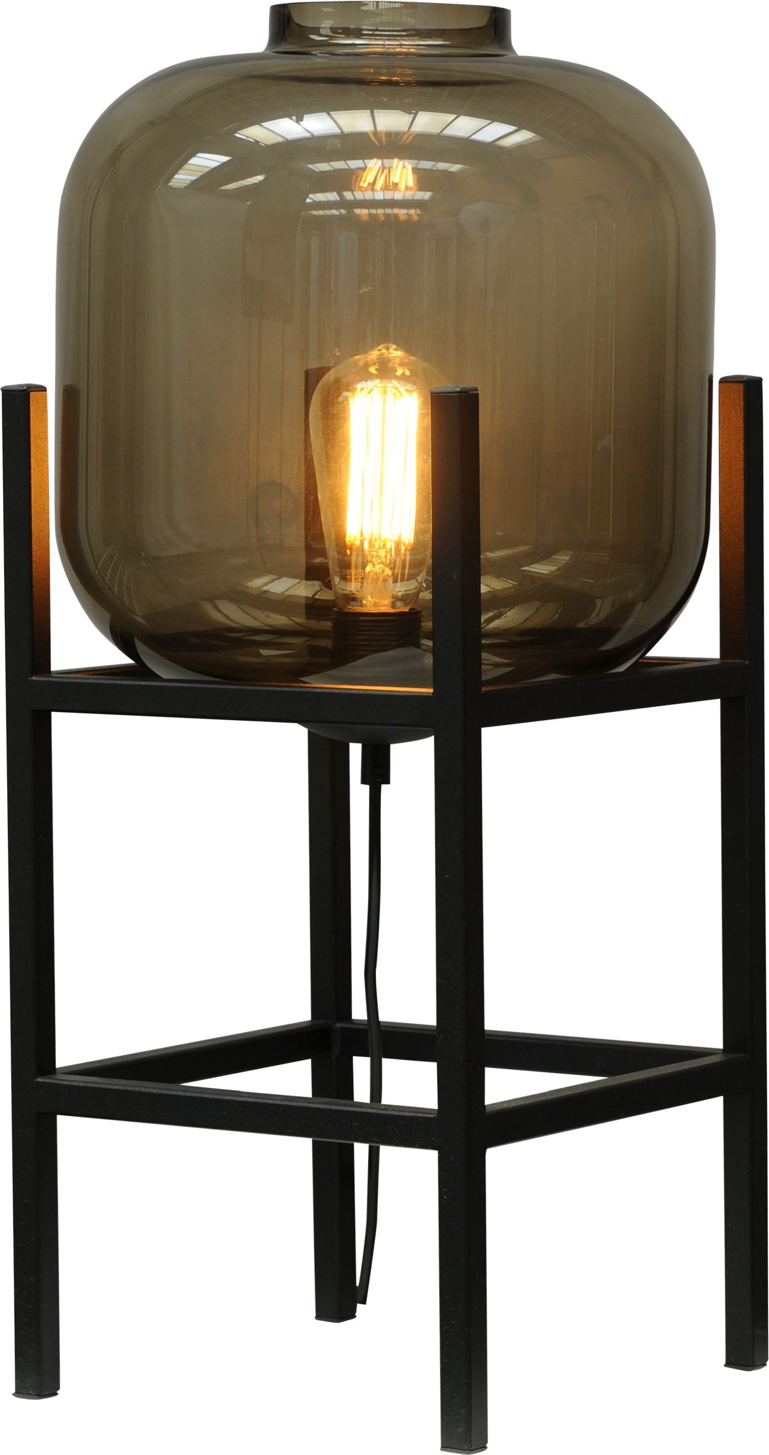 Lampe de table verre fumé métal hauteur 57 cm E27 noir