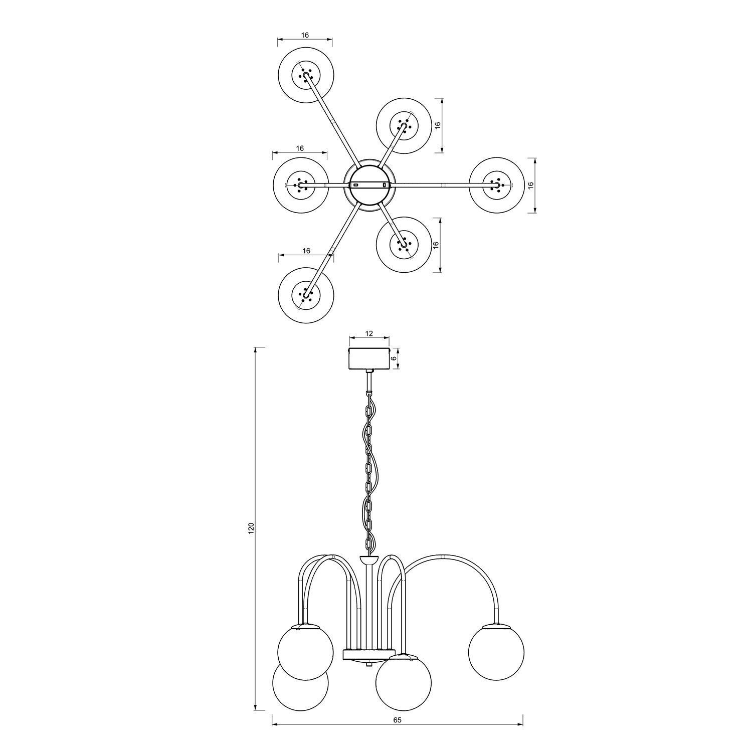 Lampe à suspendre 6 flammes verre métal Ø65 cm E14 confortable