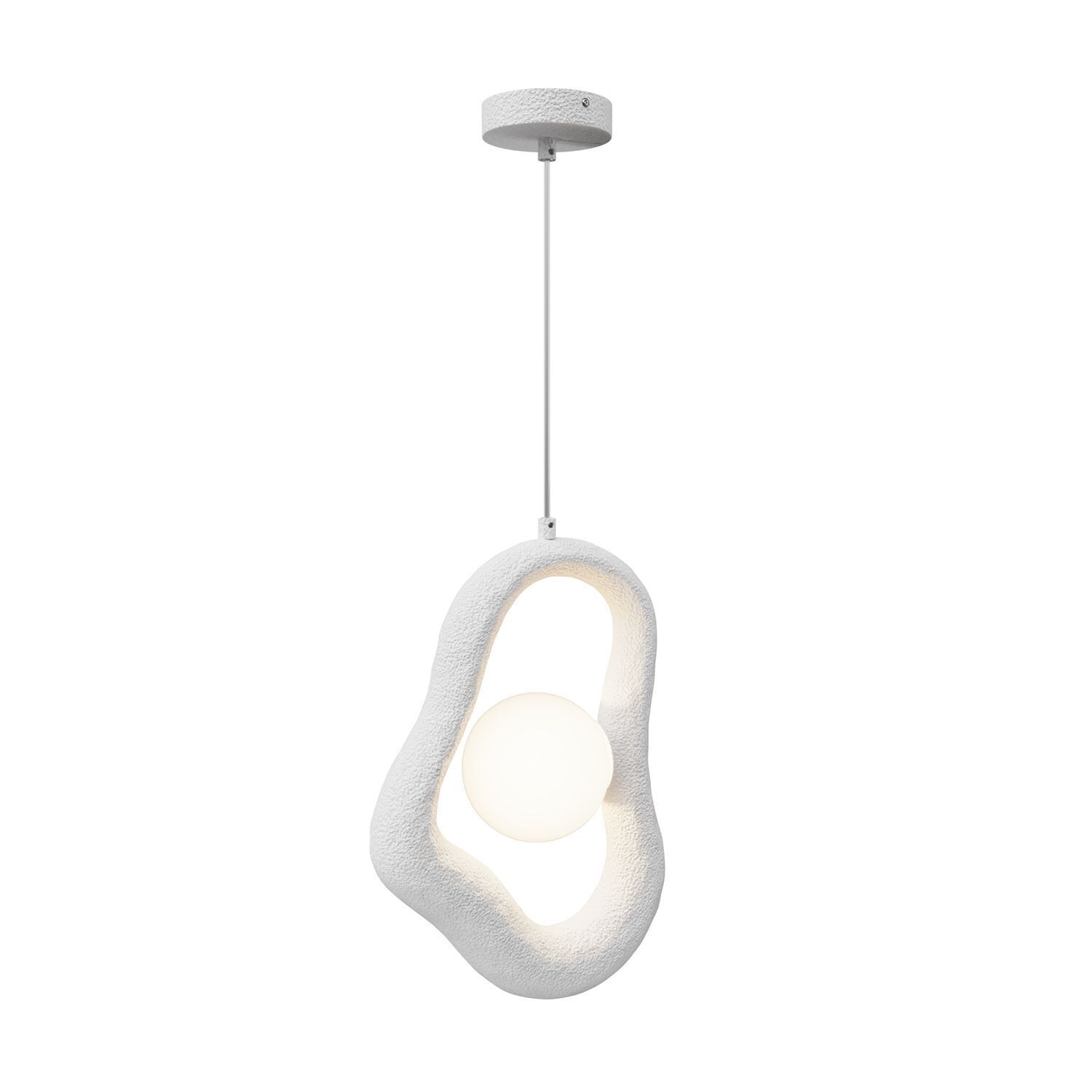 pendant light, white, textured, metal, bulb