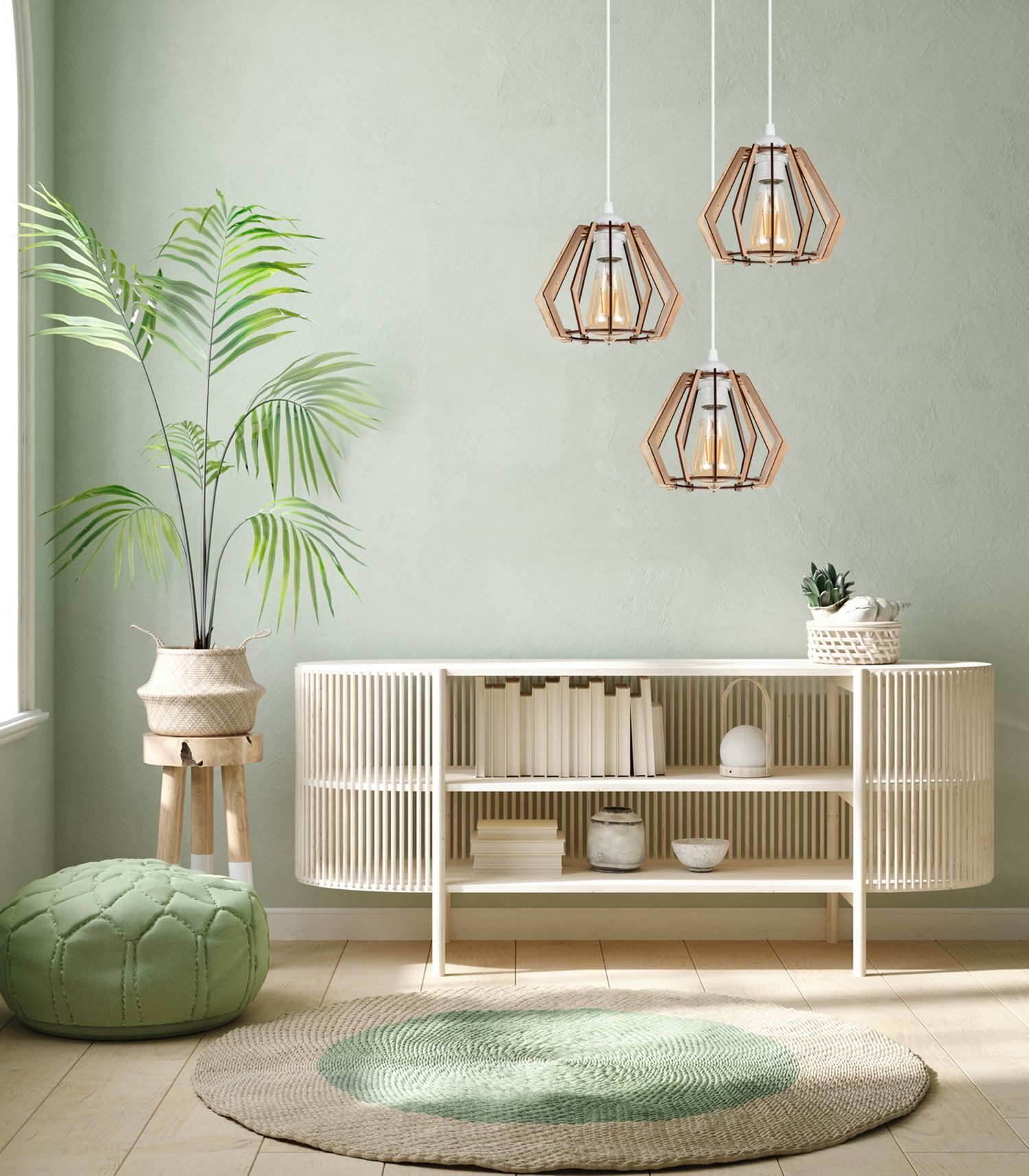 Wandlampe, pendelleuchte, Holzlampenrahmen, Rattanlampe, Wohnzimmerdeko