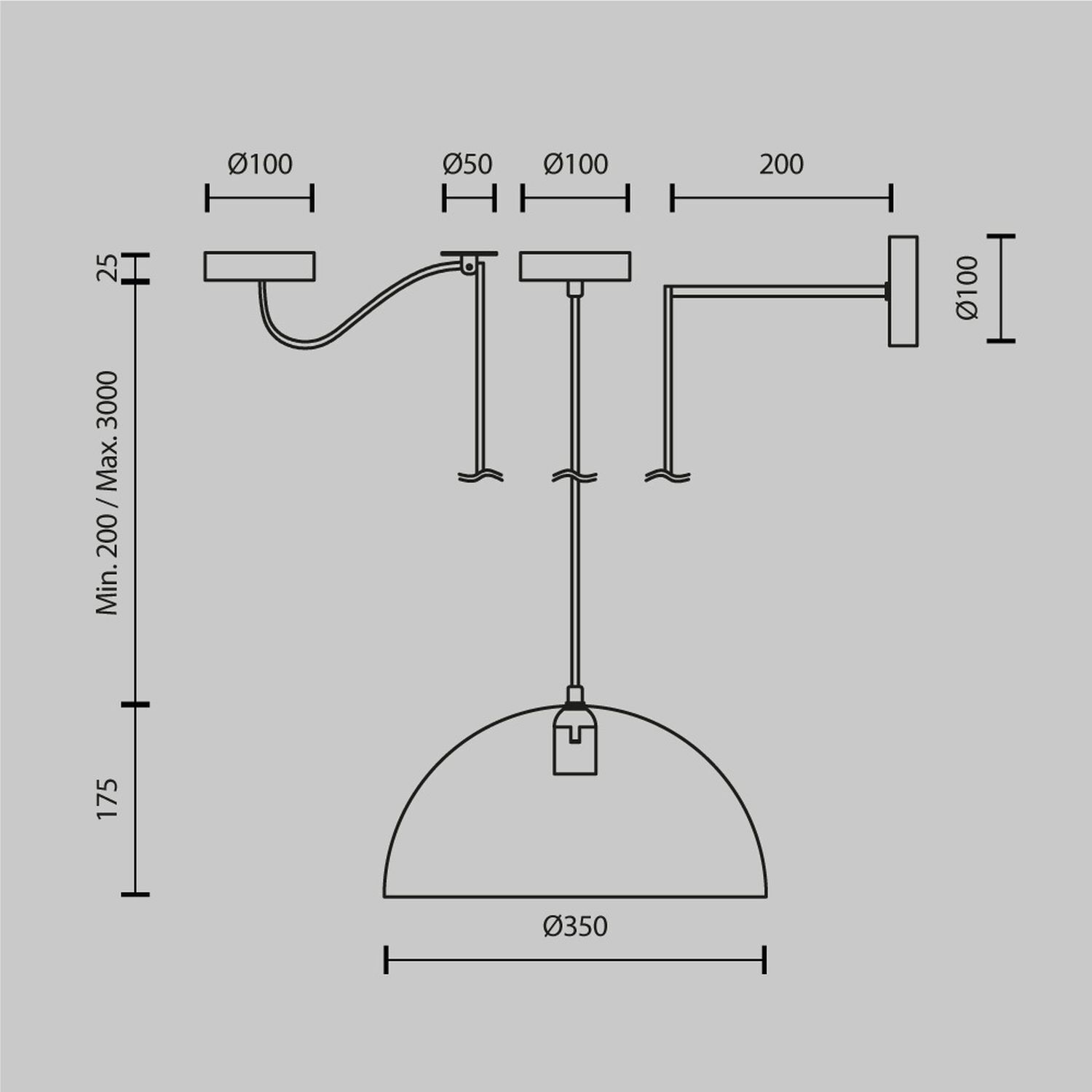 Lampe à suspendre métal E27 D : 35 cm rond H : max. 320 cm