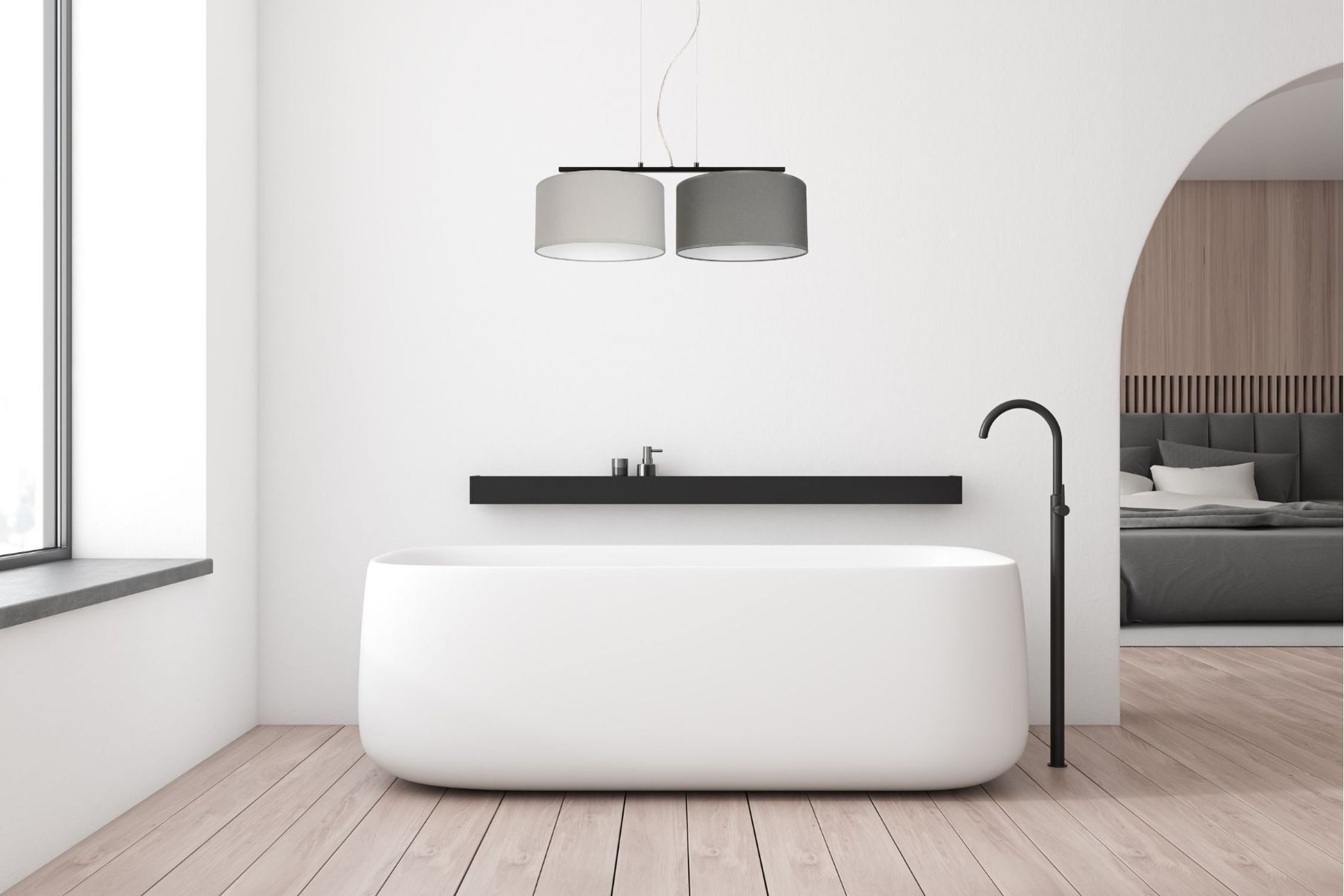 Suspension métal tissu E27 noir gris graphite