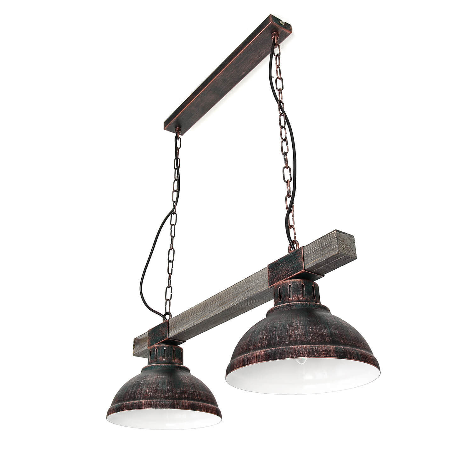 Lampe à suspension de style rustique en bois véritable, cuivre antique HAKON