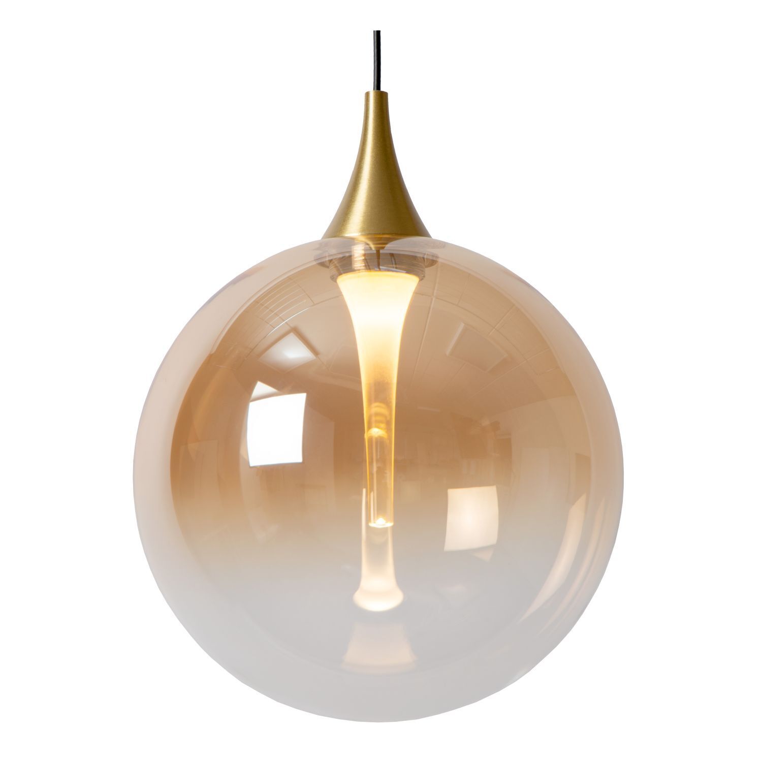 LED Hängelampe Bernstein 3-flammig 2700 K L:36 cm pendant, Glasball, warmes Licht, goldenes Akzent, Deckenlampe