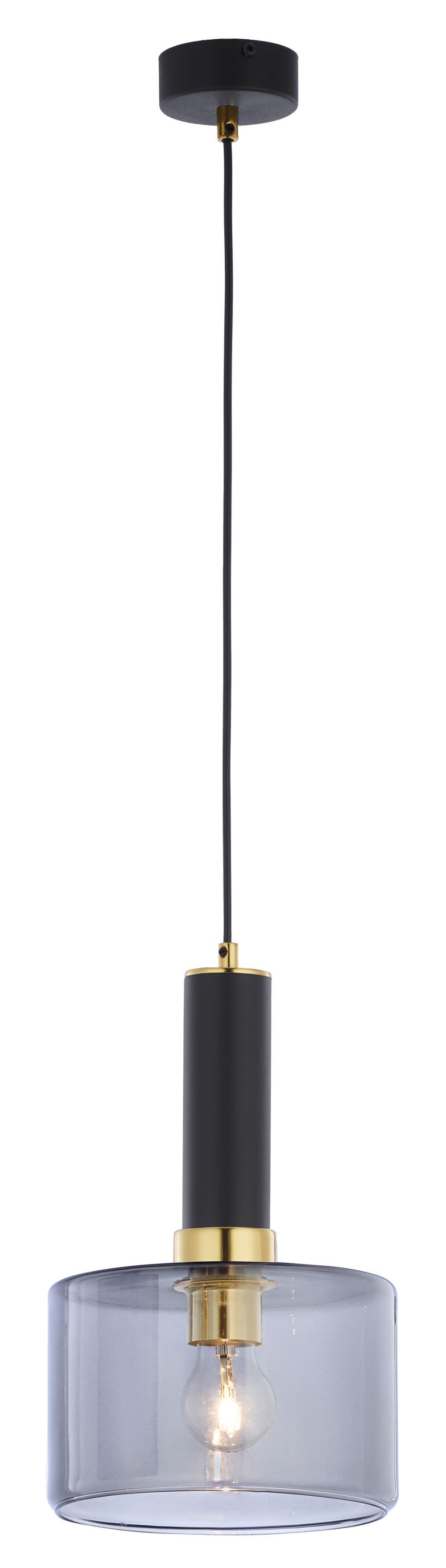 Suspension noire verre métal E27 Ø20cm ronde