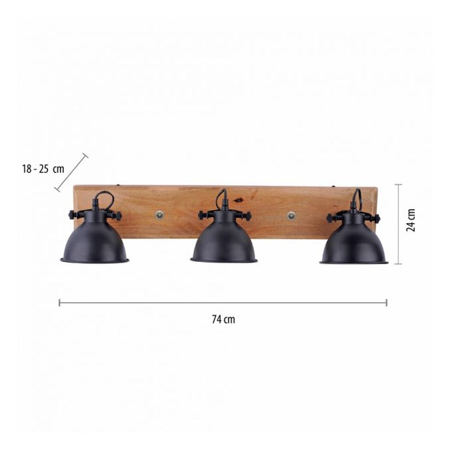 Spot de plafond industriel bois métal noir E14 74 cm