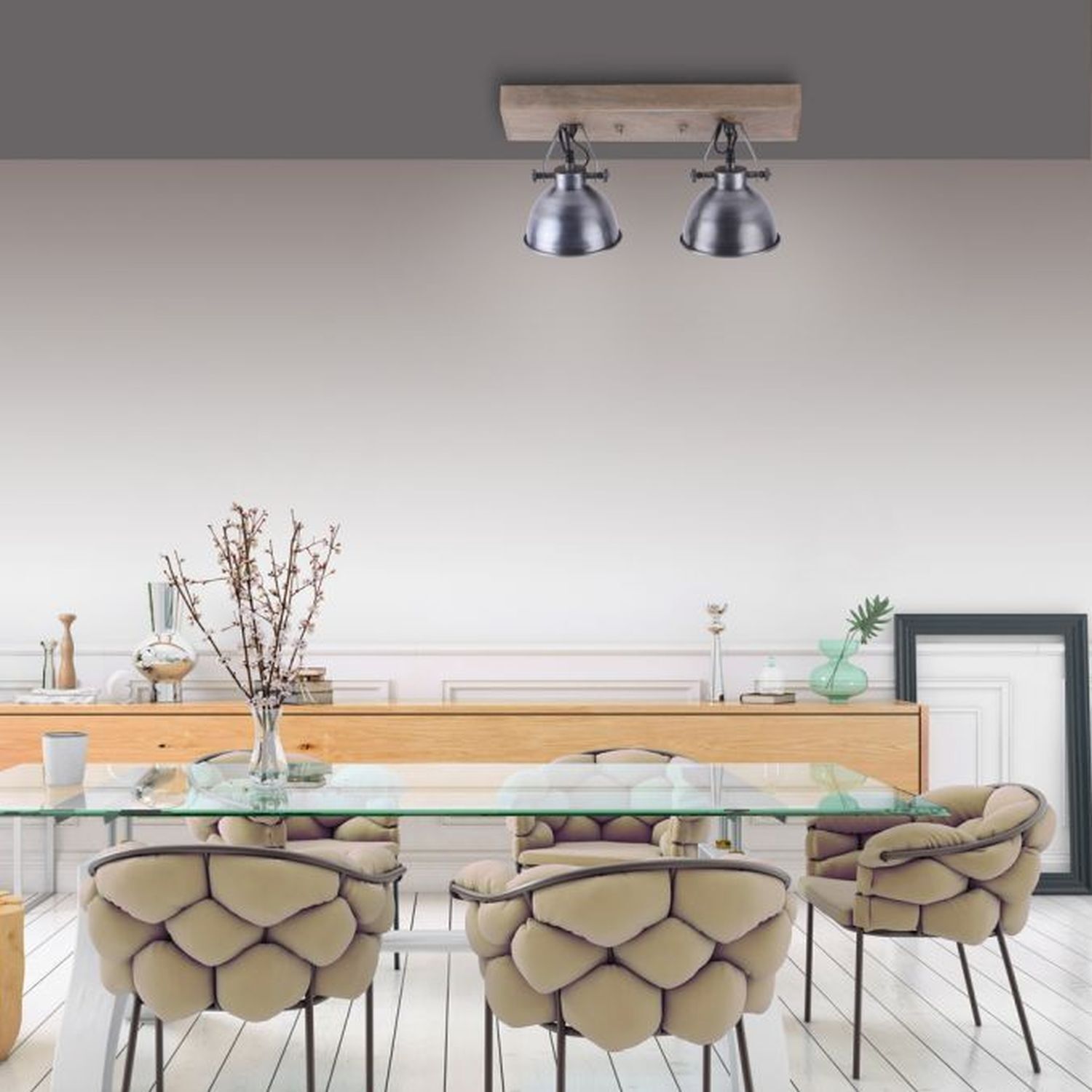 Spot de plafond flexible bois métal E14 44,5 cm Industrial Speisesaal, Esstisch, Mobiliar, Drinnen, Tabelle